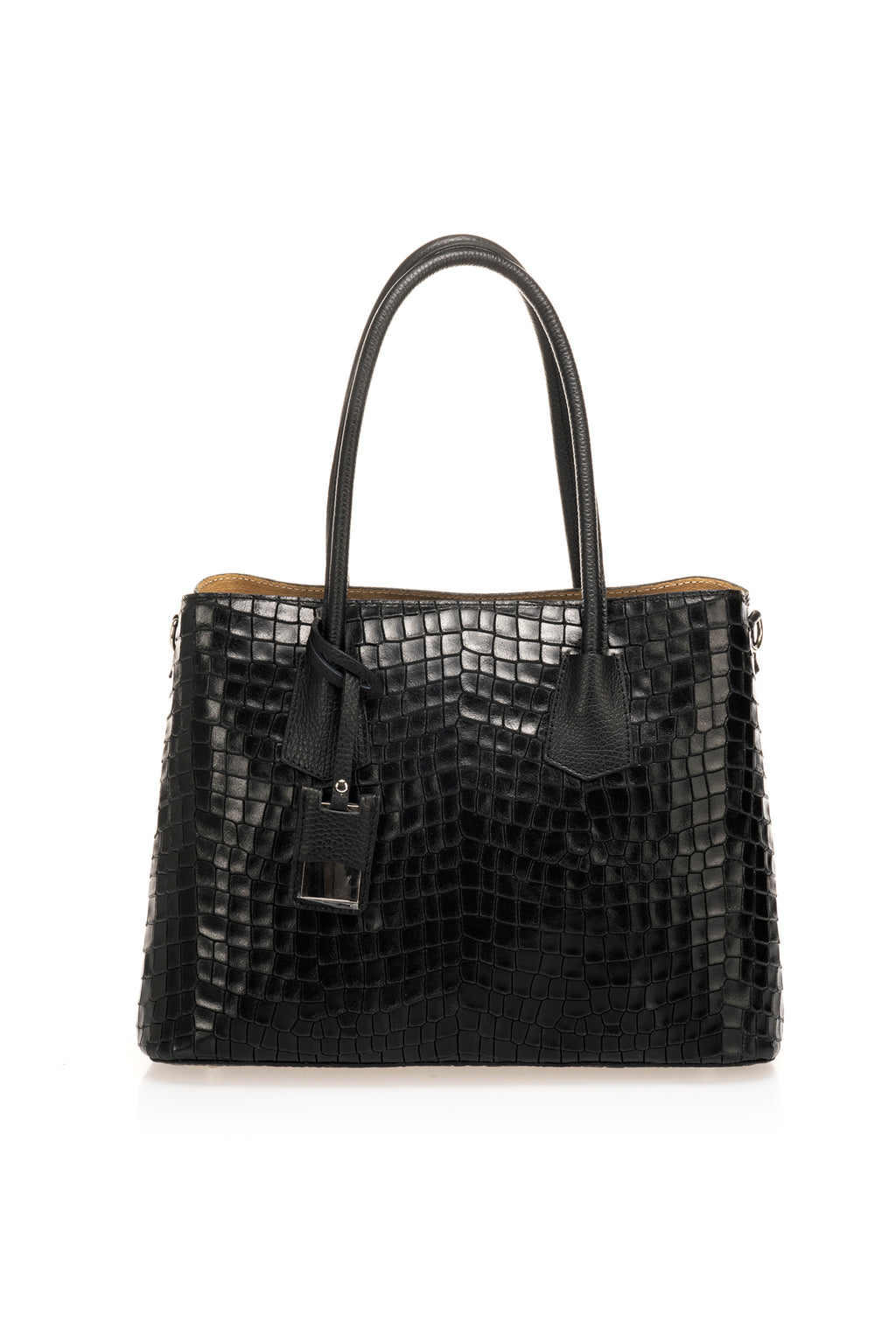 Alora Black Italian Leather Top Handle Tote Bag