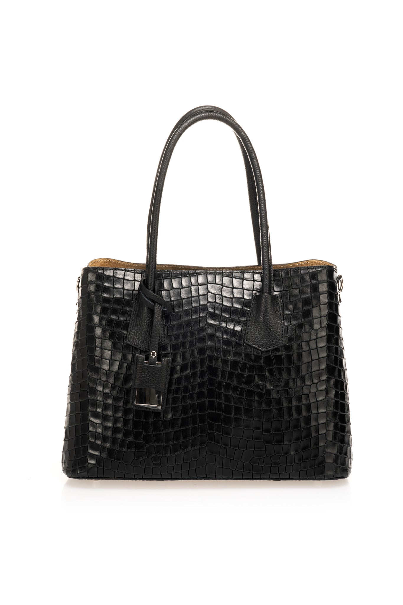 Alora Black Italian Leather Top Handle Tote Bag