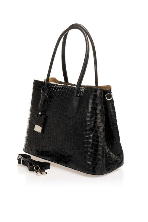 Alora Black Italian Leather Top Handle Tote Bag