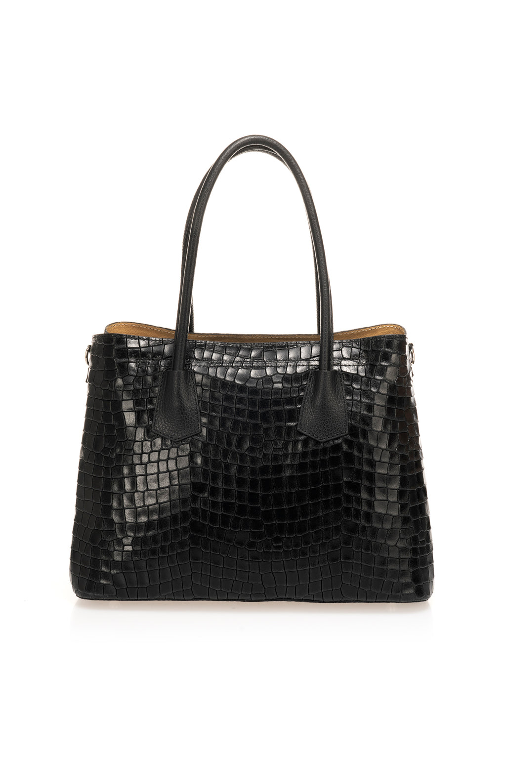 Alora Black Italian Leather Top Handle Tote Bag