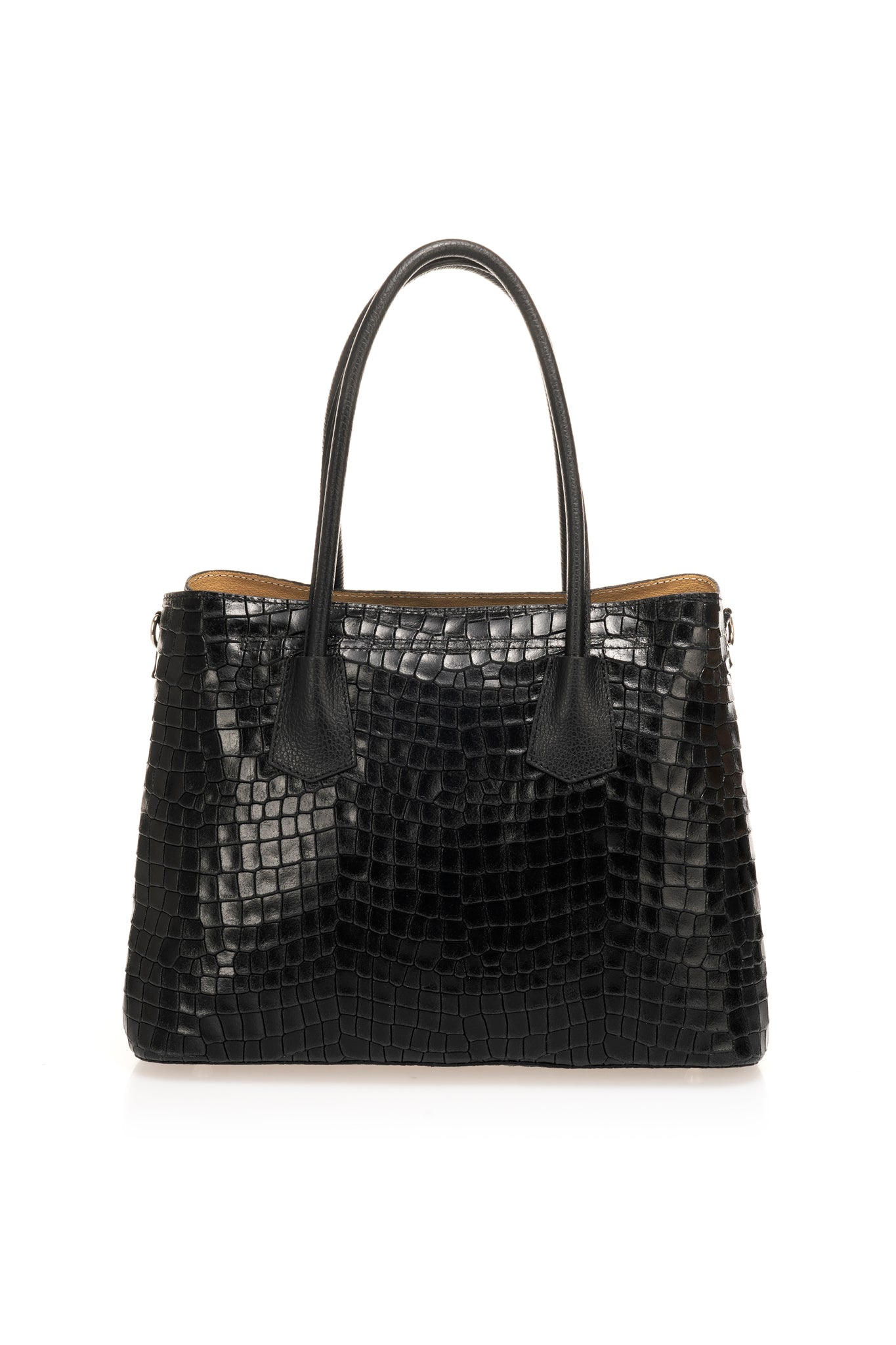 Alora Black Italian Leather Top Handle Tote Bag