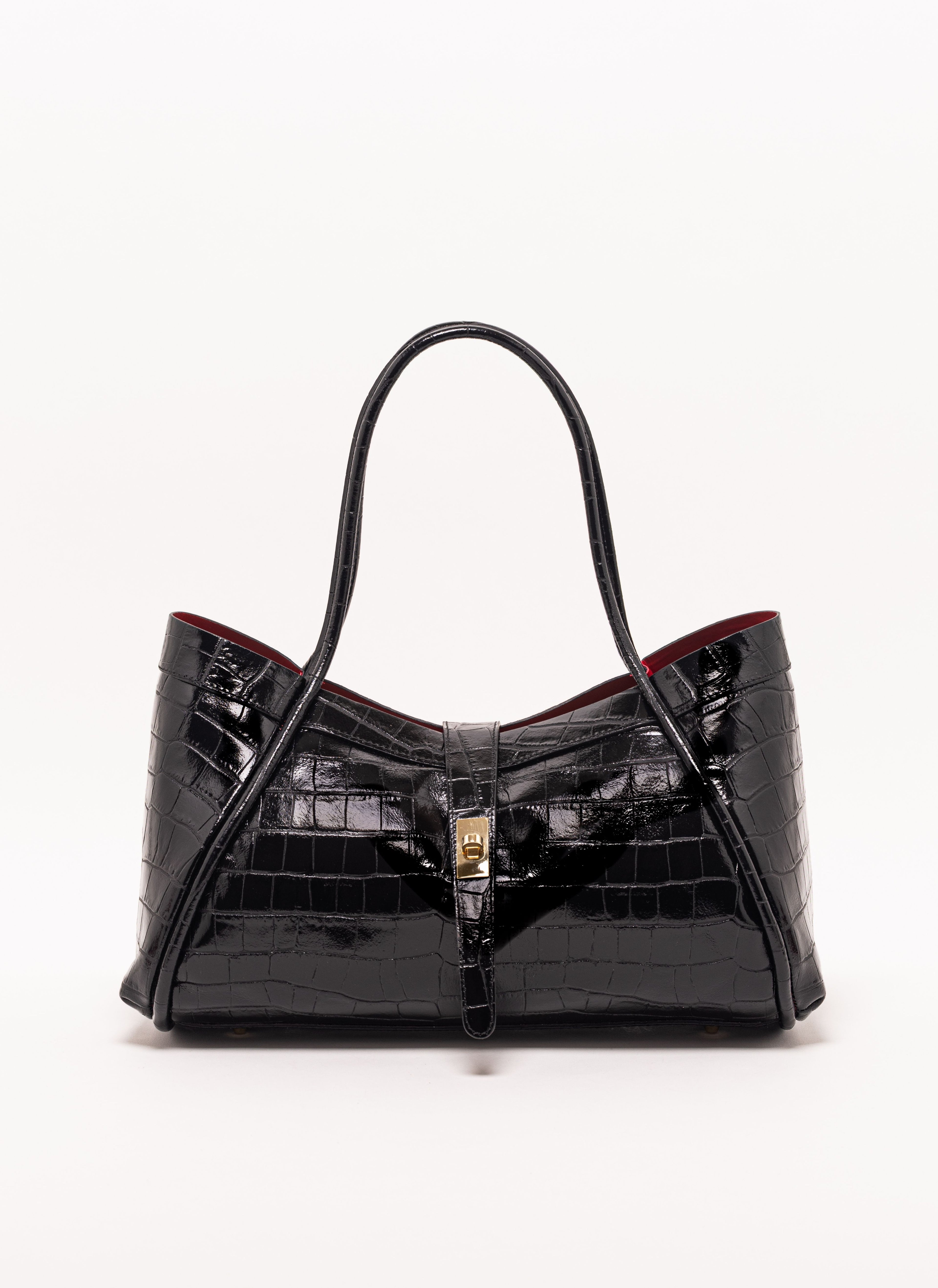 Milano Black Croc Lockstrap Tote