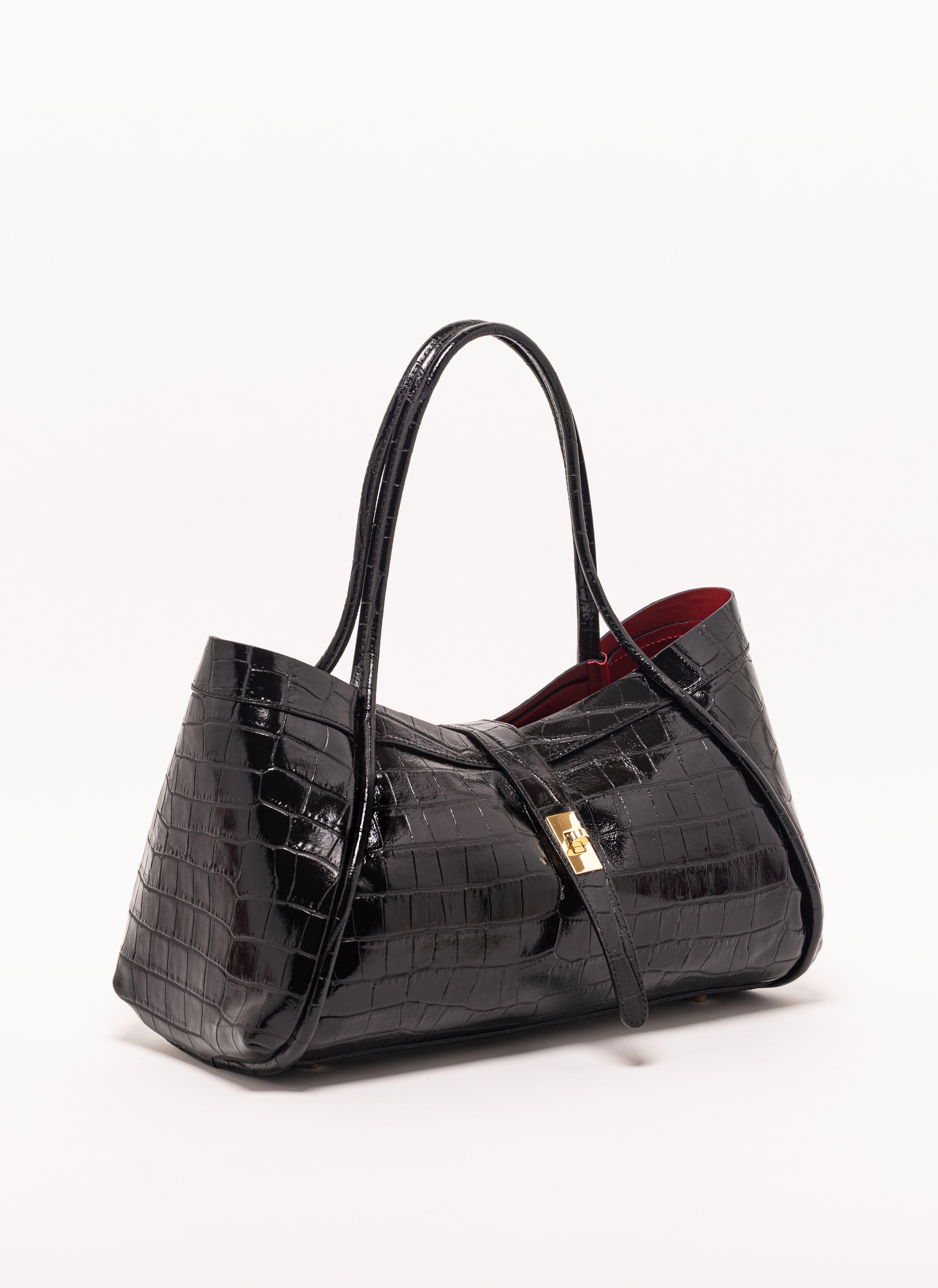 Milano Black Croc Lockstrap Tote