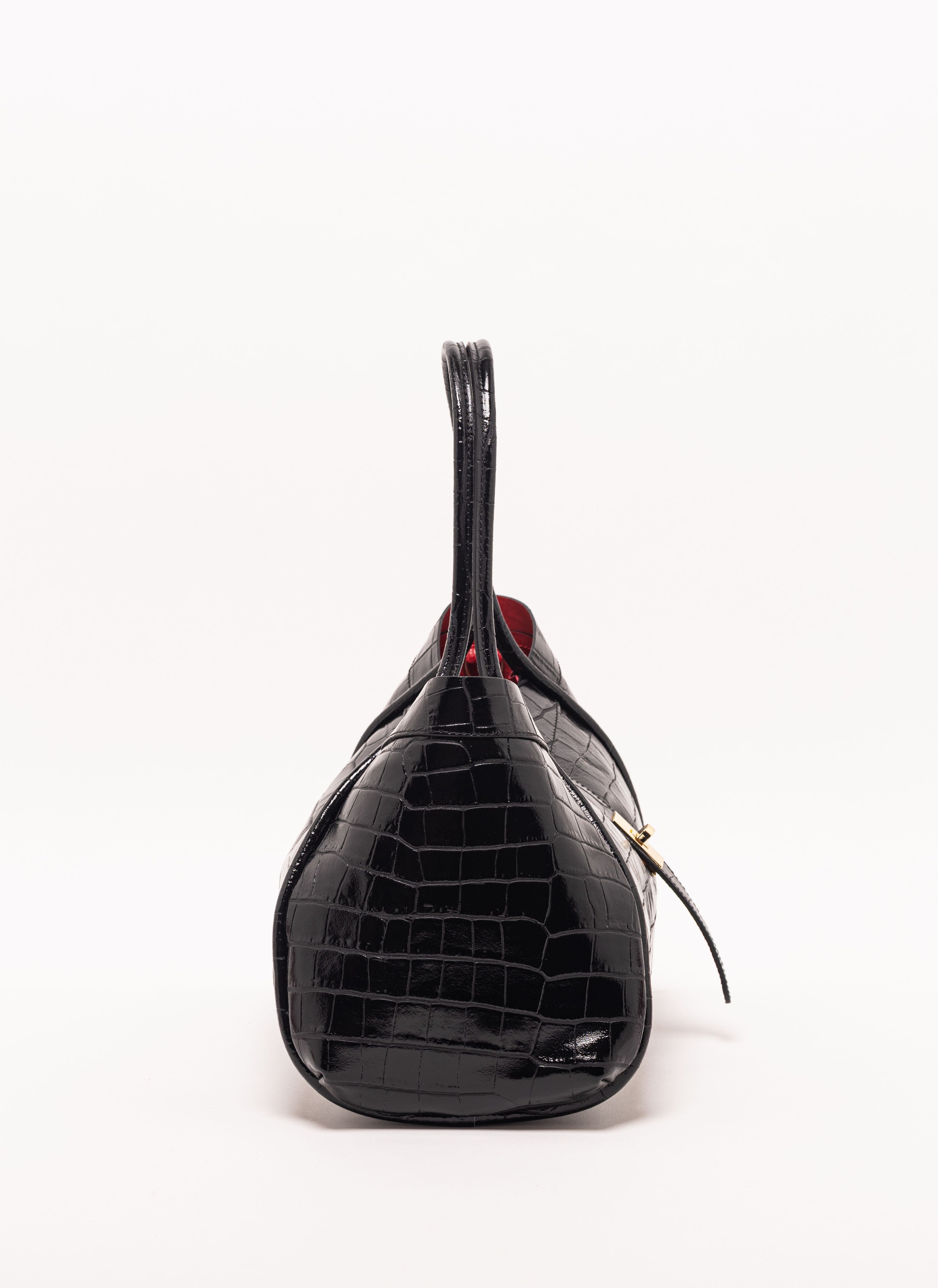 Milano Black Croc Lockstrap Tote
