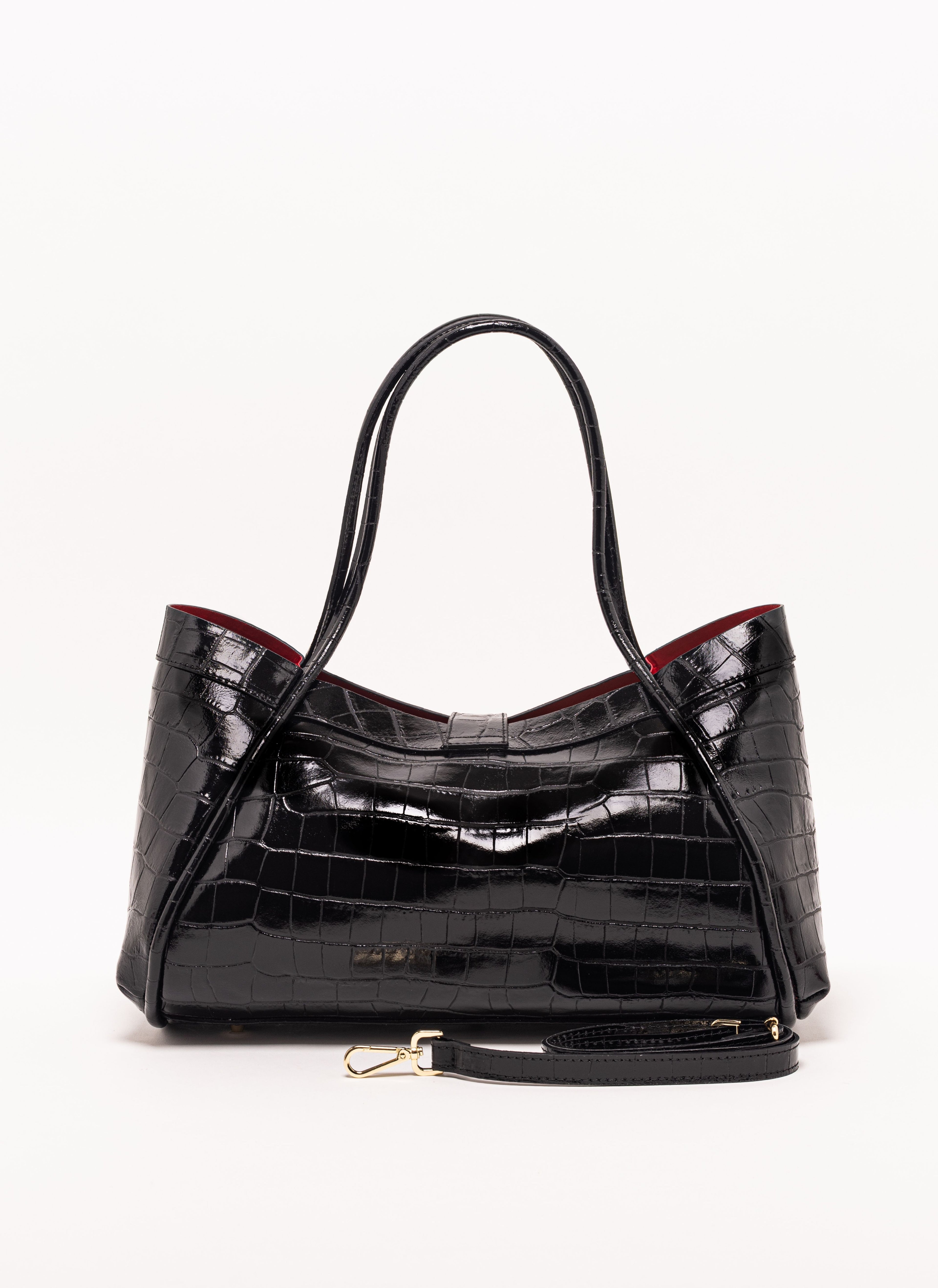 Milano Black Croc Lockstrap Tote