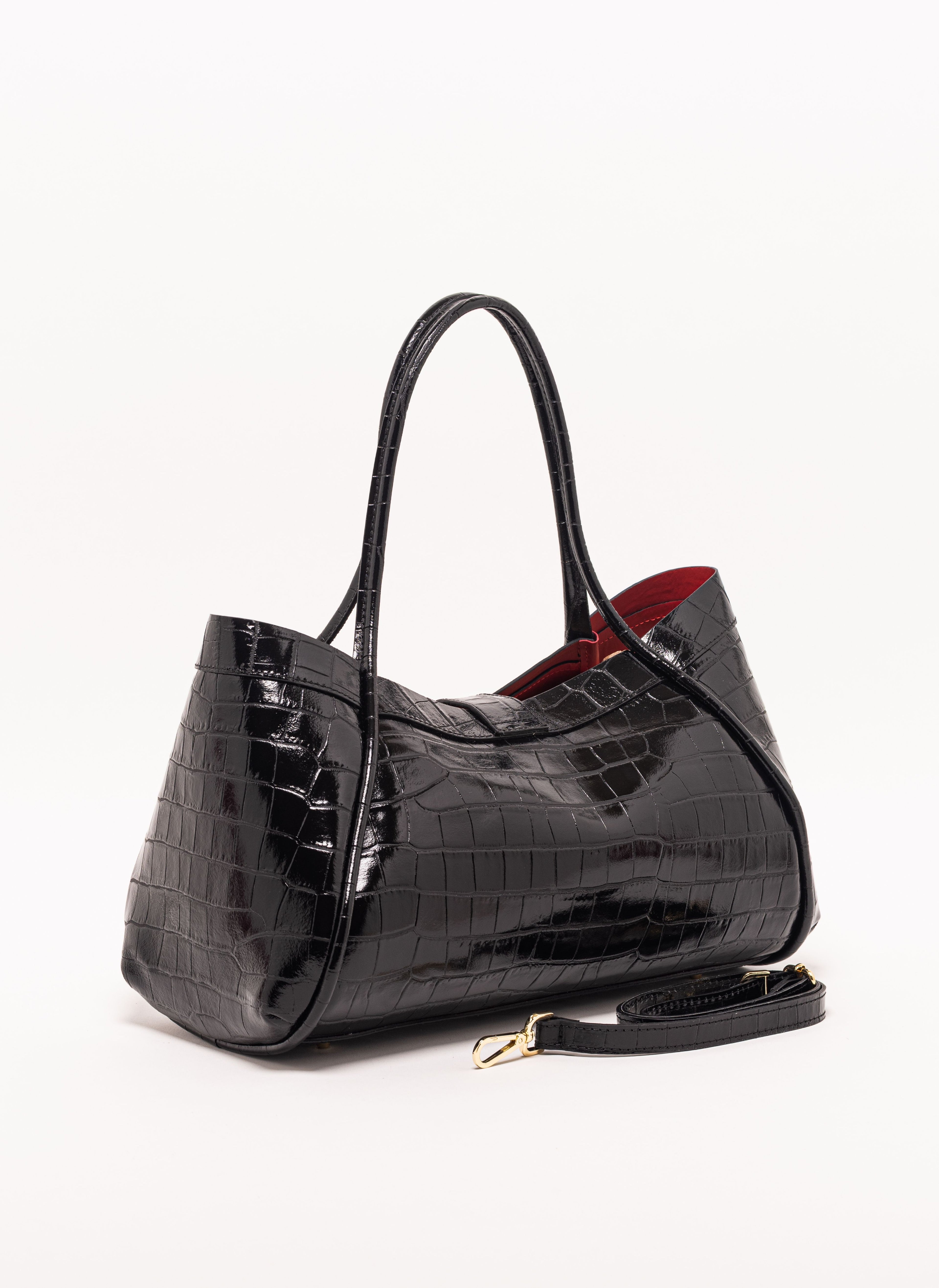 Milano Black Croc Lockstrap Tote