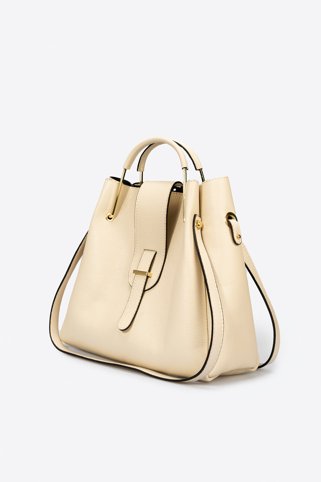 Viona Beige Italian Leather Top Handle Crossbody Bag