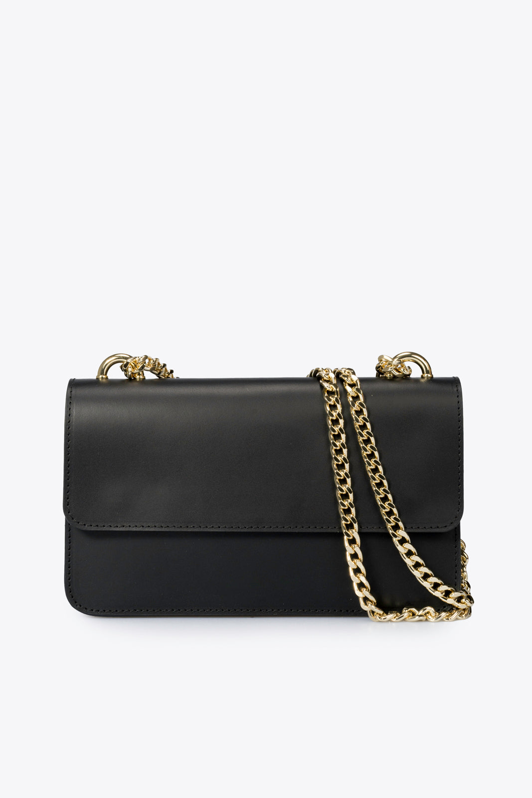 Mirelle Black Italian Leather Chain Crossbody Bag