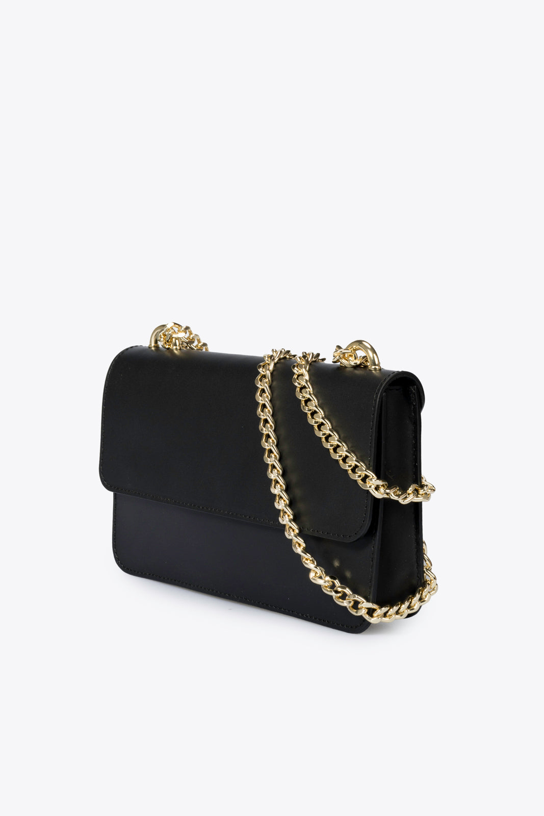 Mirelle Black Italian Leather Chain Crossbody Bag