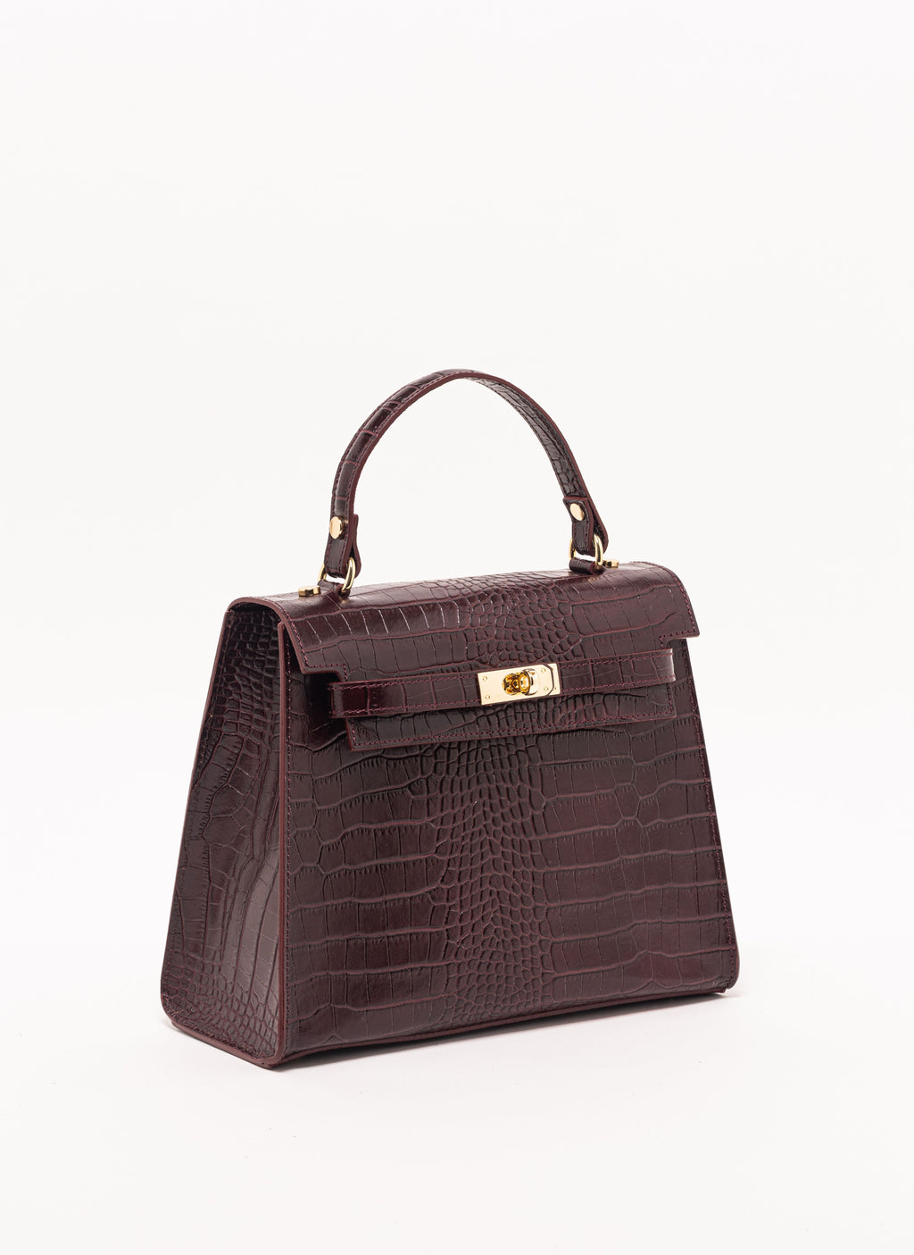 Vicenza Grande Top-Handle Satchel – Burgundy Croc-Embossed Leather