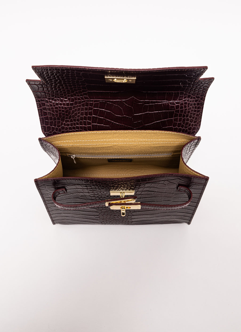 Vicenza Grande Top-Handle Satchel – Burgundy Croc-Embossed Leather