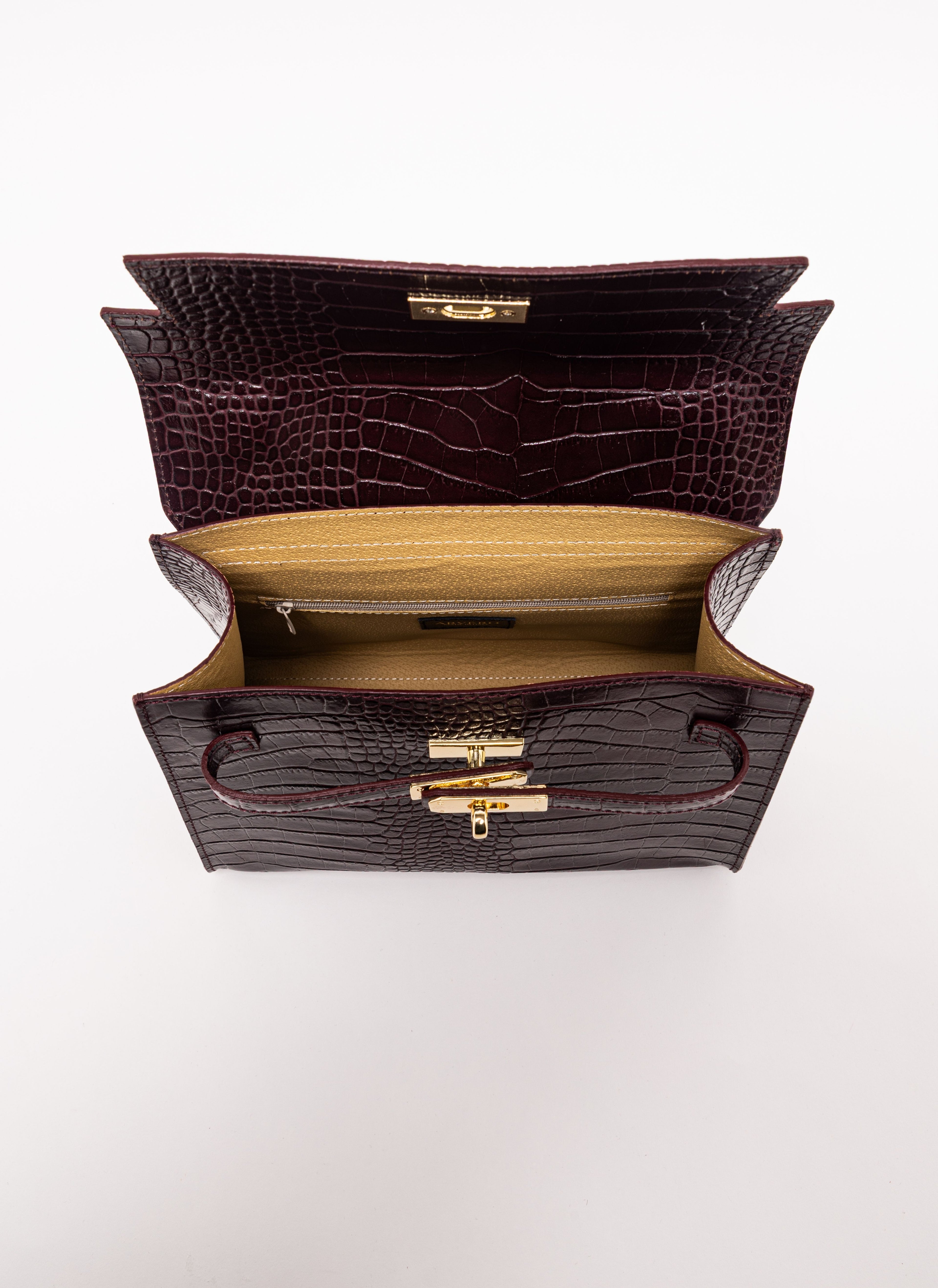 Vicenza Grande Top-Handle Satchel – Burgundy Croc-Embossed Leather