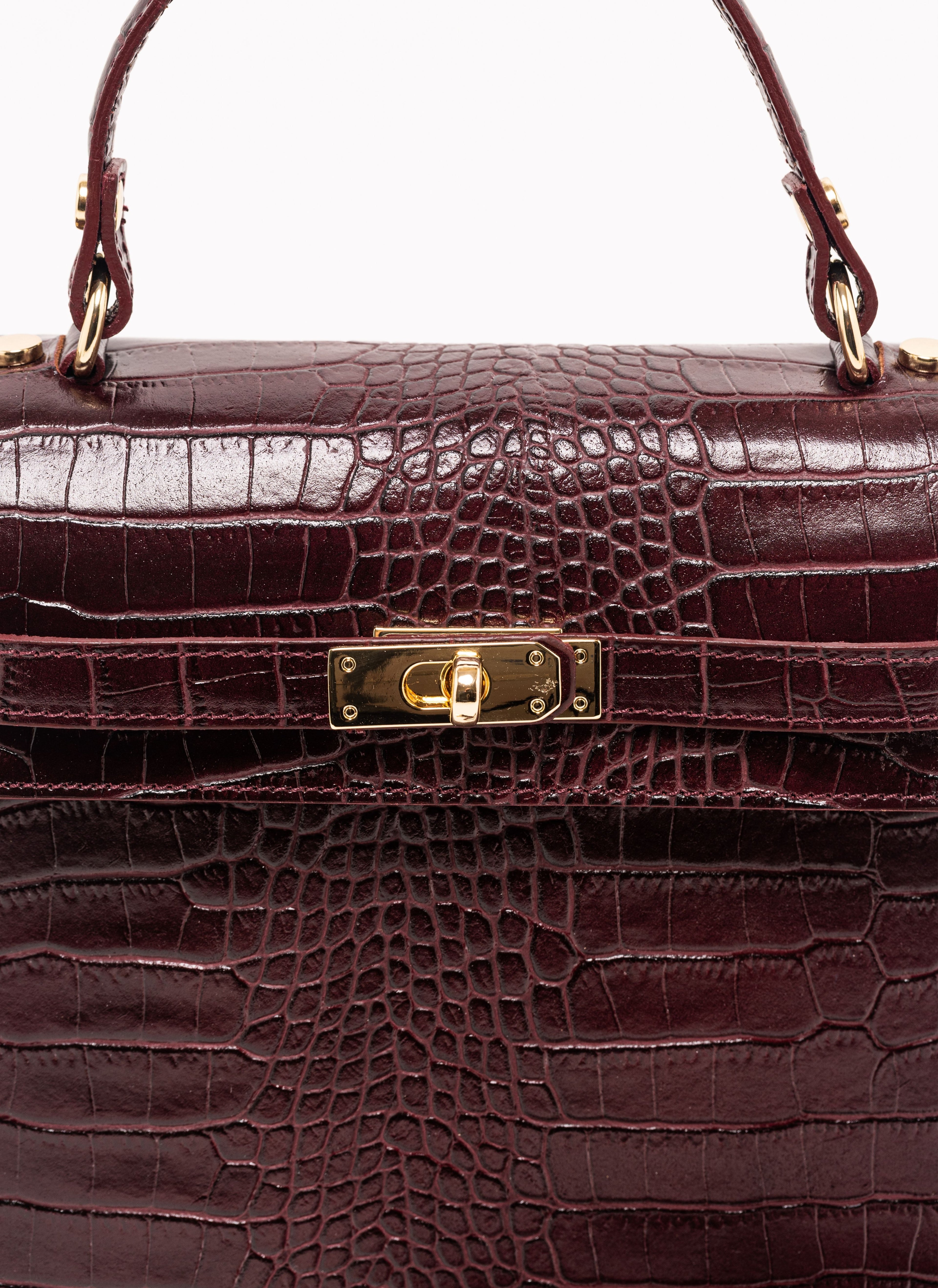 Vicenza Grande Top-Handle Satchel – Burgundy Croc-Embossed Leather