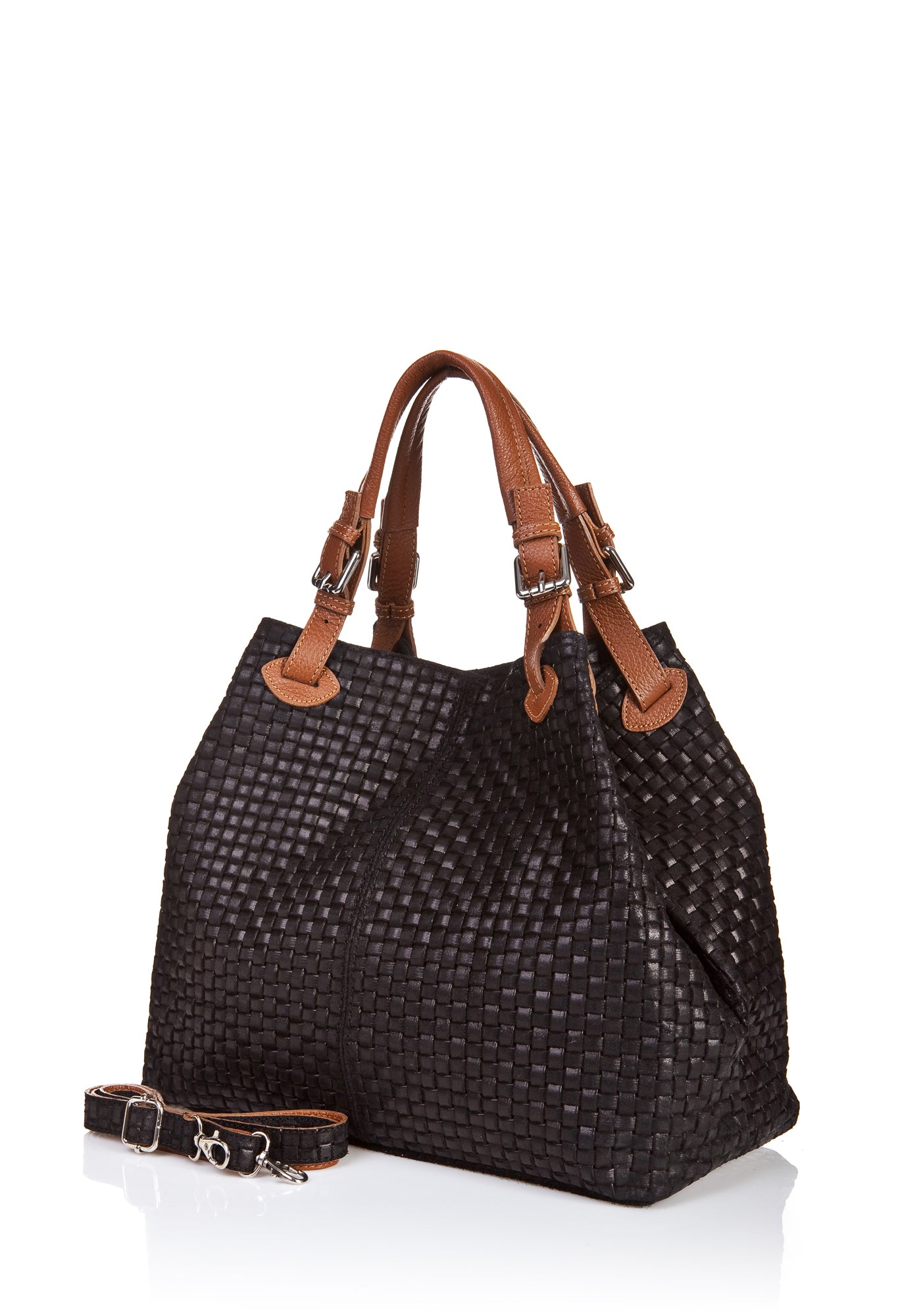 Zaria Black Embossed Suede Leather Shoulder Bag