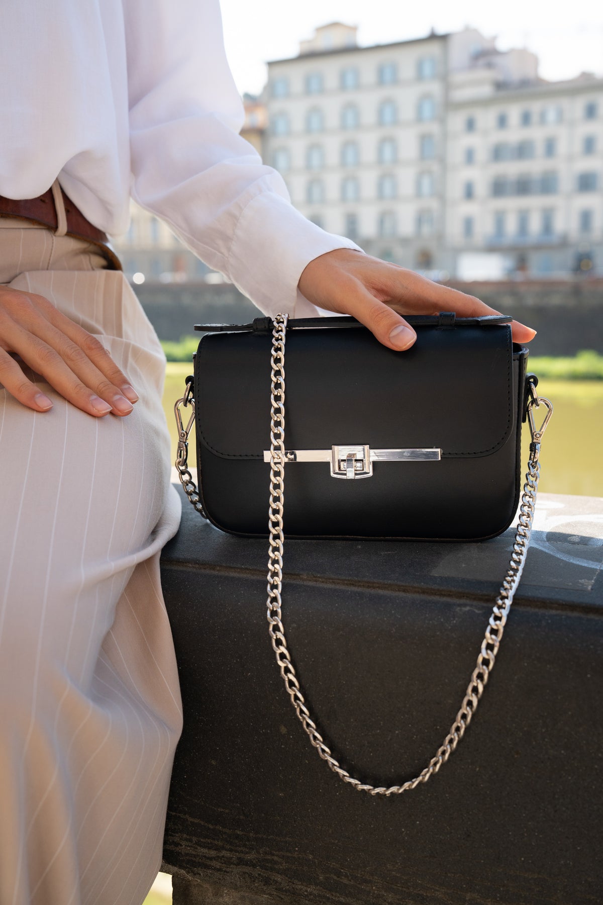 Capri Black Italian Leather Top-Handle Bag