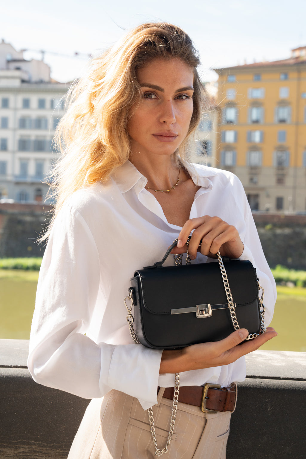Capri Black Italian Leather Top-Handle Bag