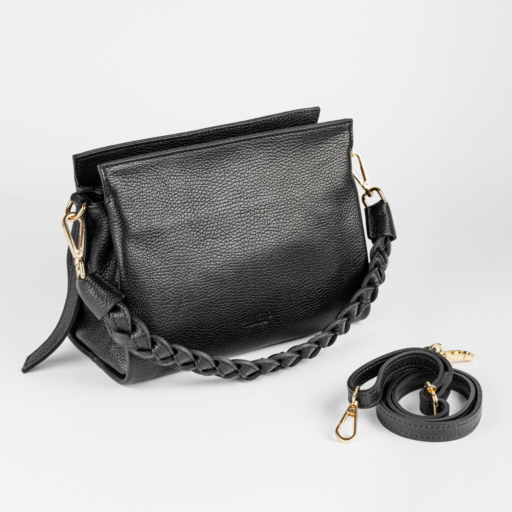 Intreccio Grande Braided-Handle Shoulder Black Bag