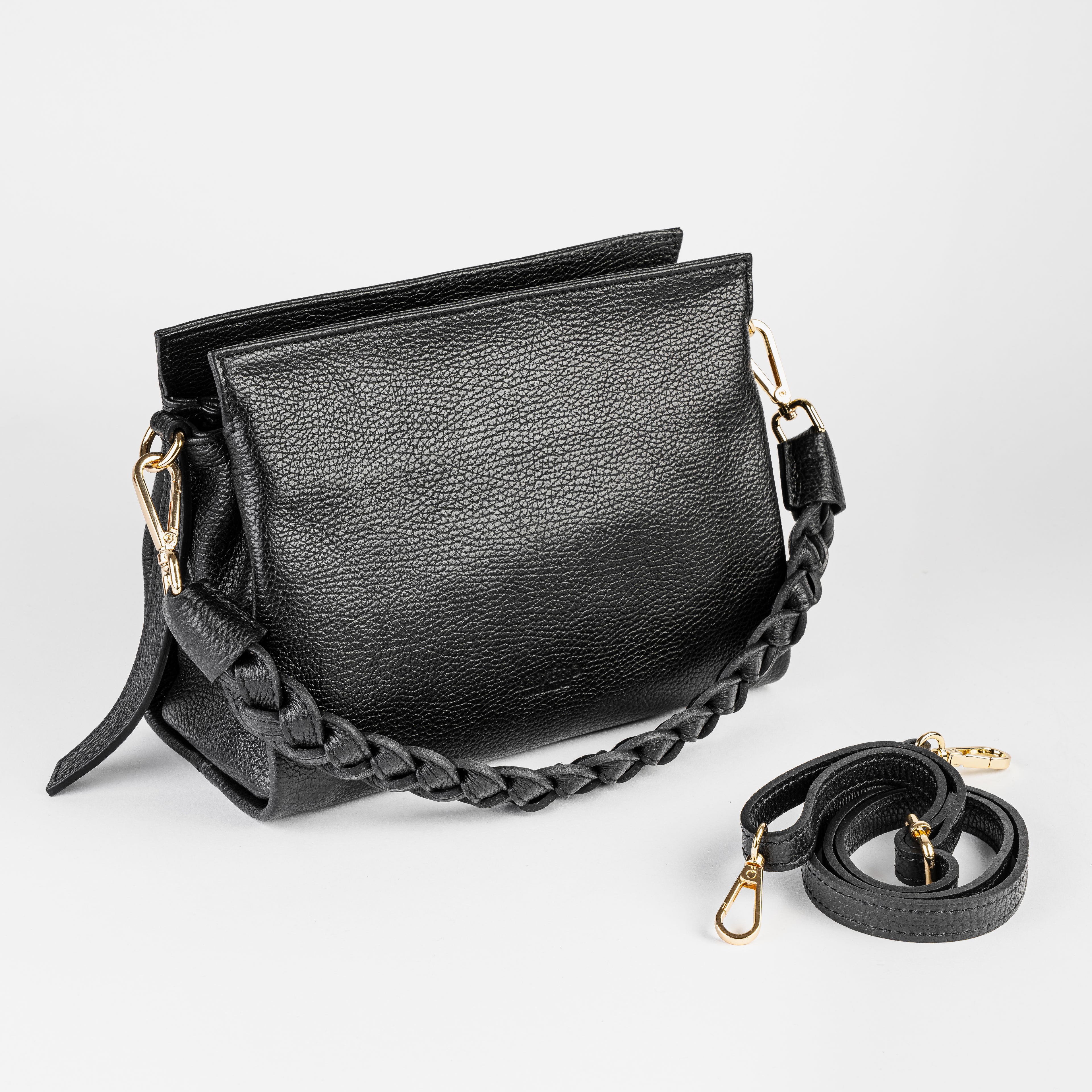 Intreccio Mini Braided-Handle Shoulder Black Bag