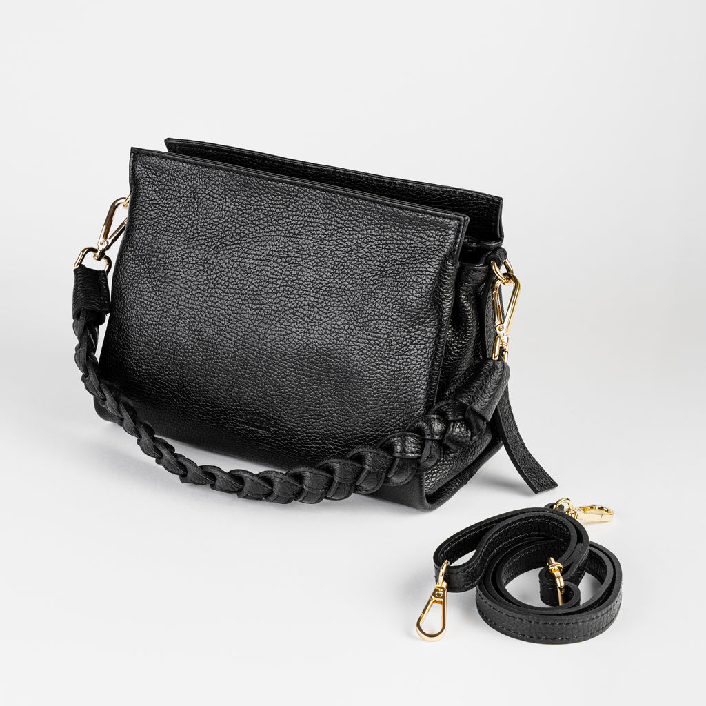 Intreccio Grande Braided-Handle Shoulder Black Bag