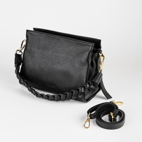 Intreccio Grande Braided-Handle Shoulder Black Bag