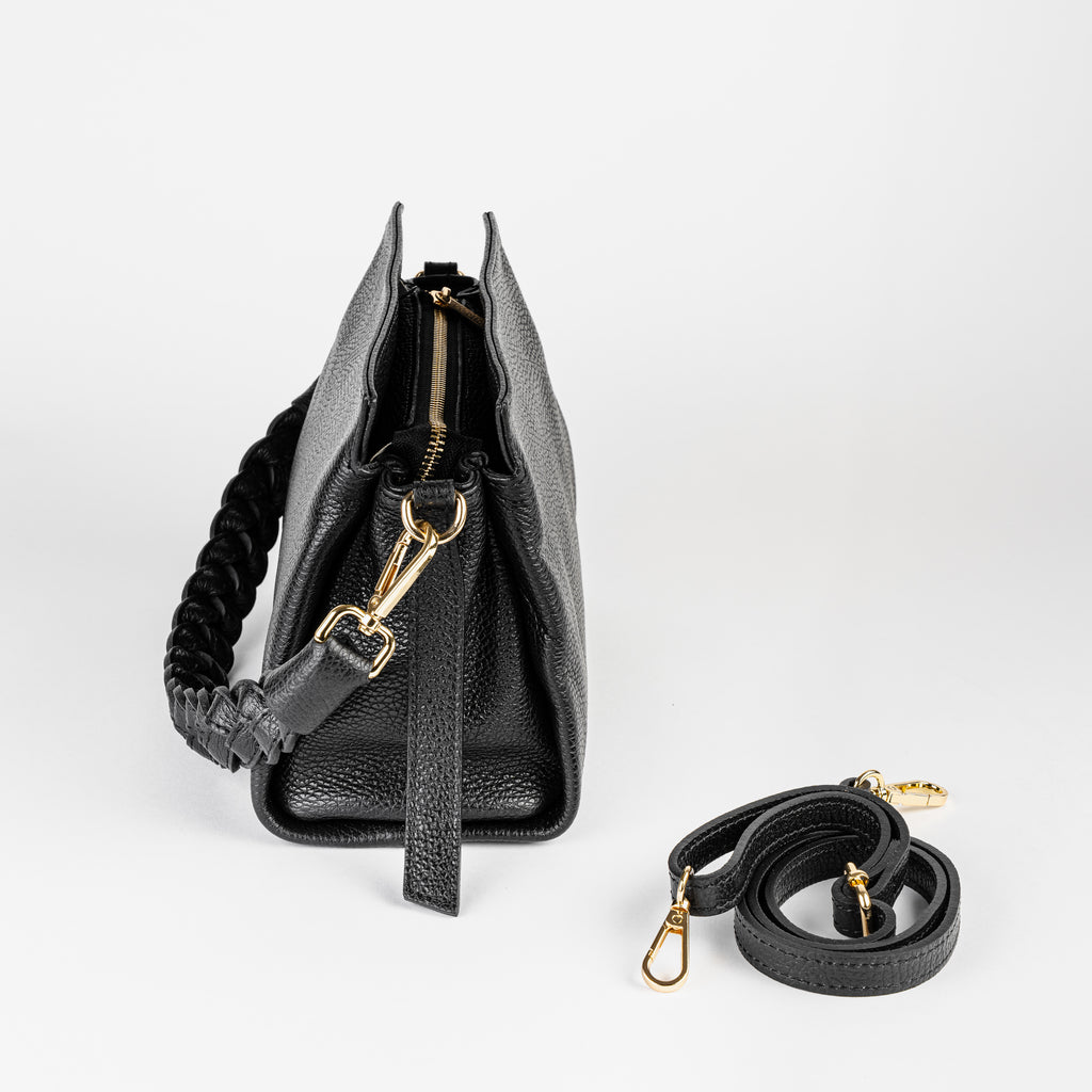 Intreccio Grande Braided-Handle Shoulder Black Bag