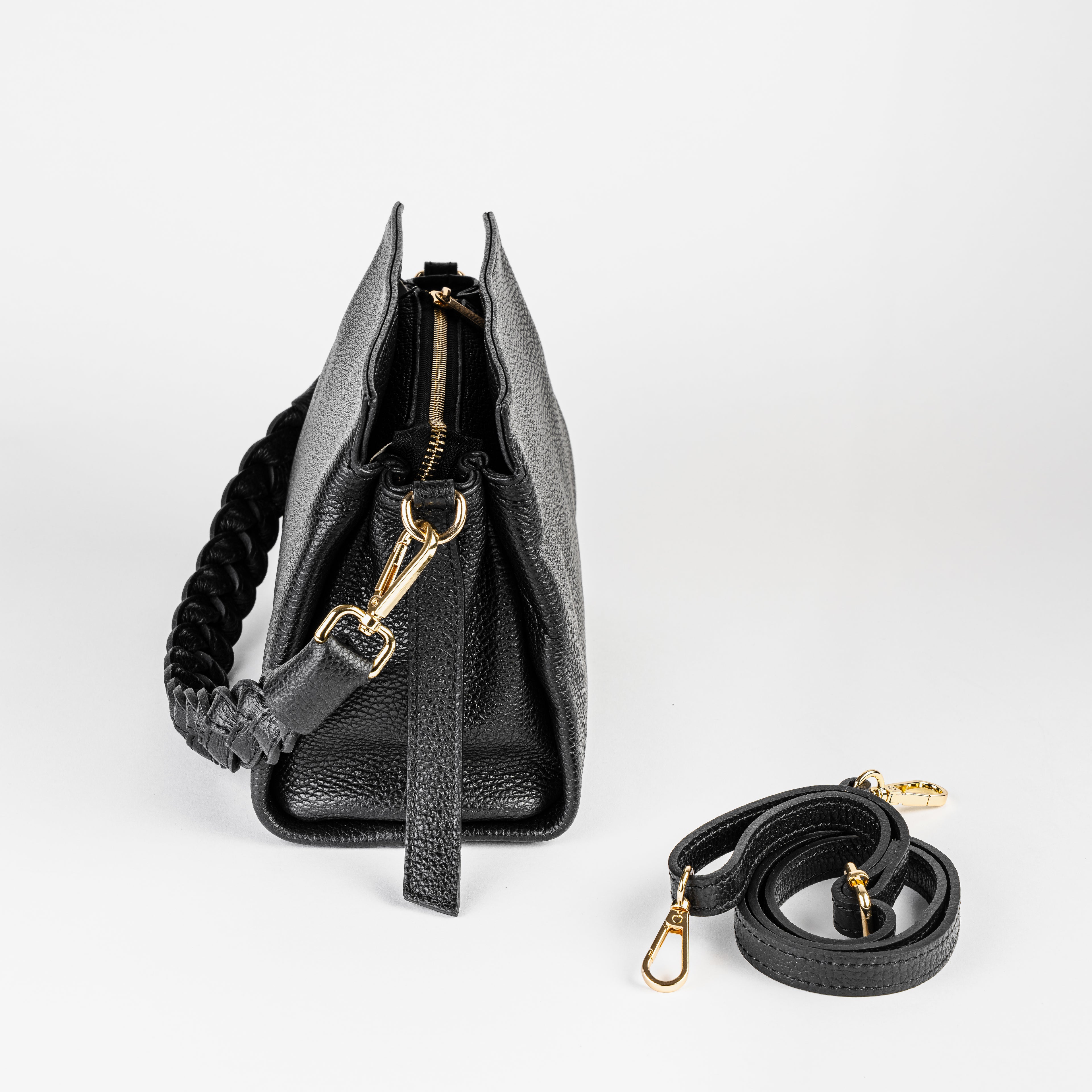 Intreccio Mini Braided-Handle Shoulder Black Bag