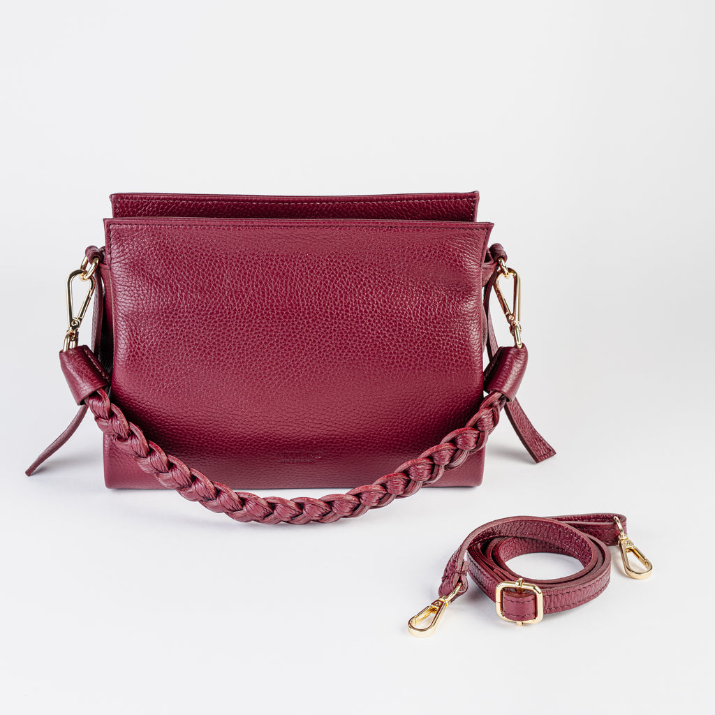 Intreccio Grande Braided-Handle Shoulder Burgundy Bag