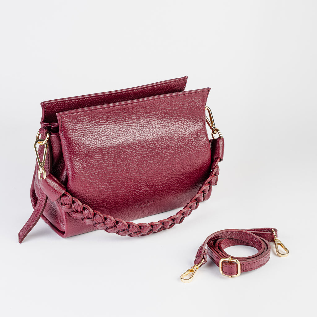 Intreccio Grande Braided-Handle Shoulder Burgundy Bag