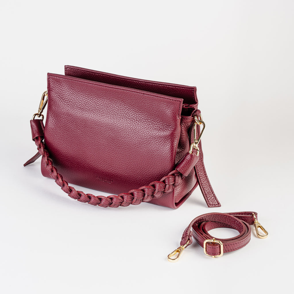 Intreccio Grande Braided-Handle Shoulder Burgundy Bag