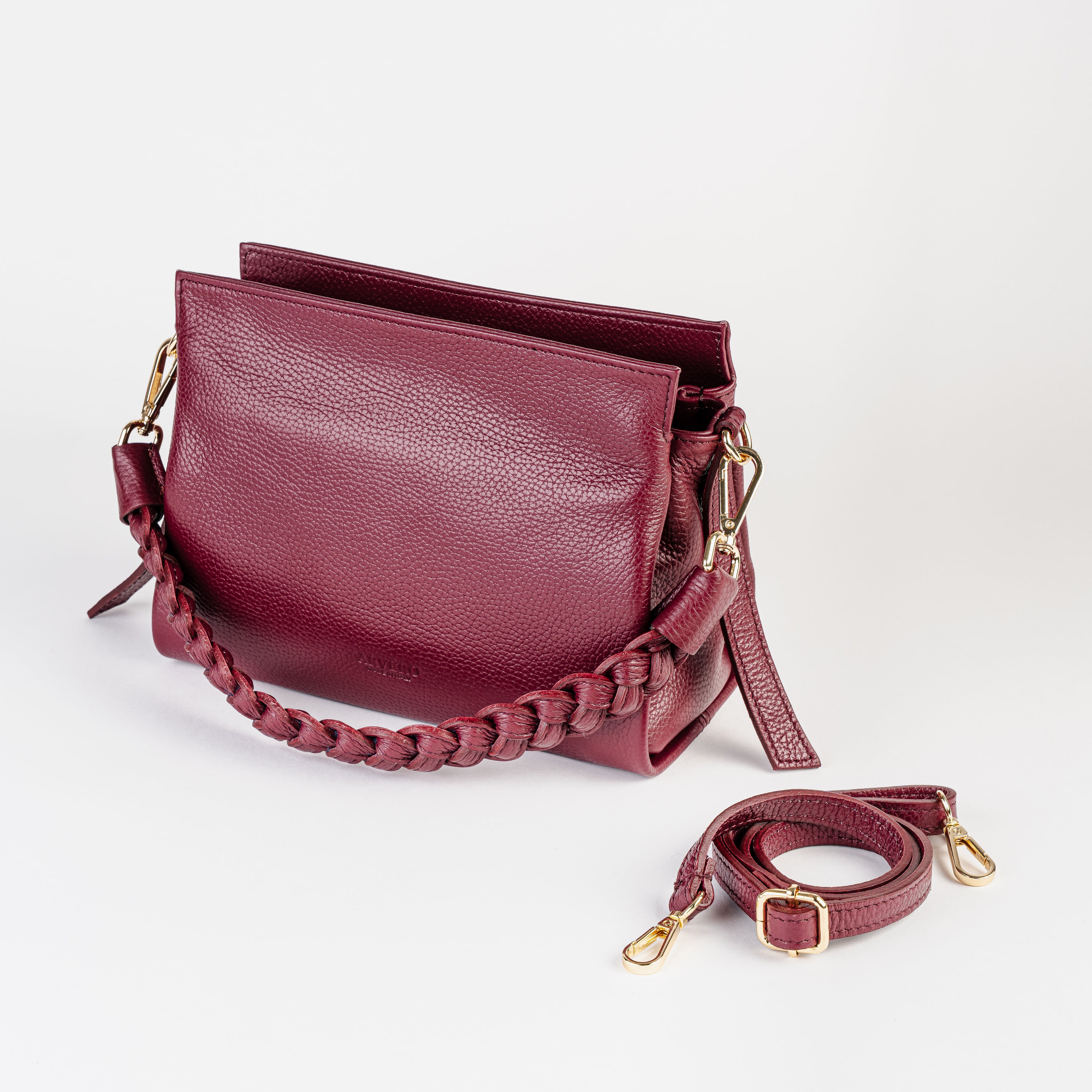 Intreccio Mini Braided-Handle Shoulder Burgundy Bag