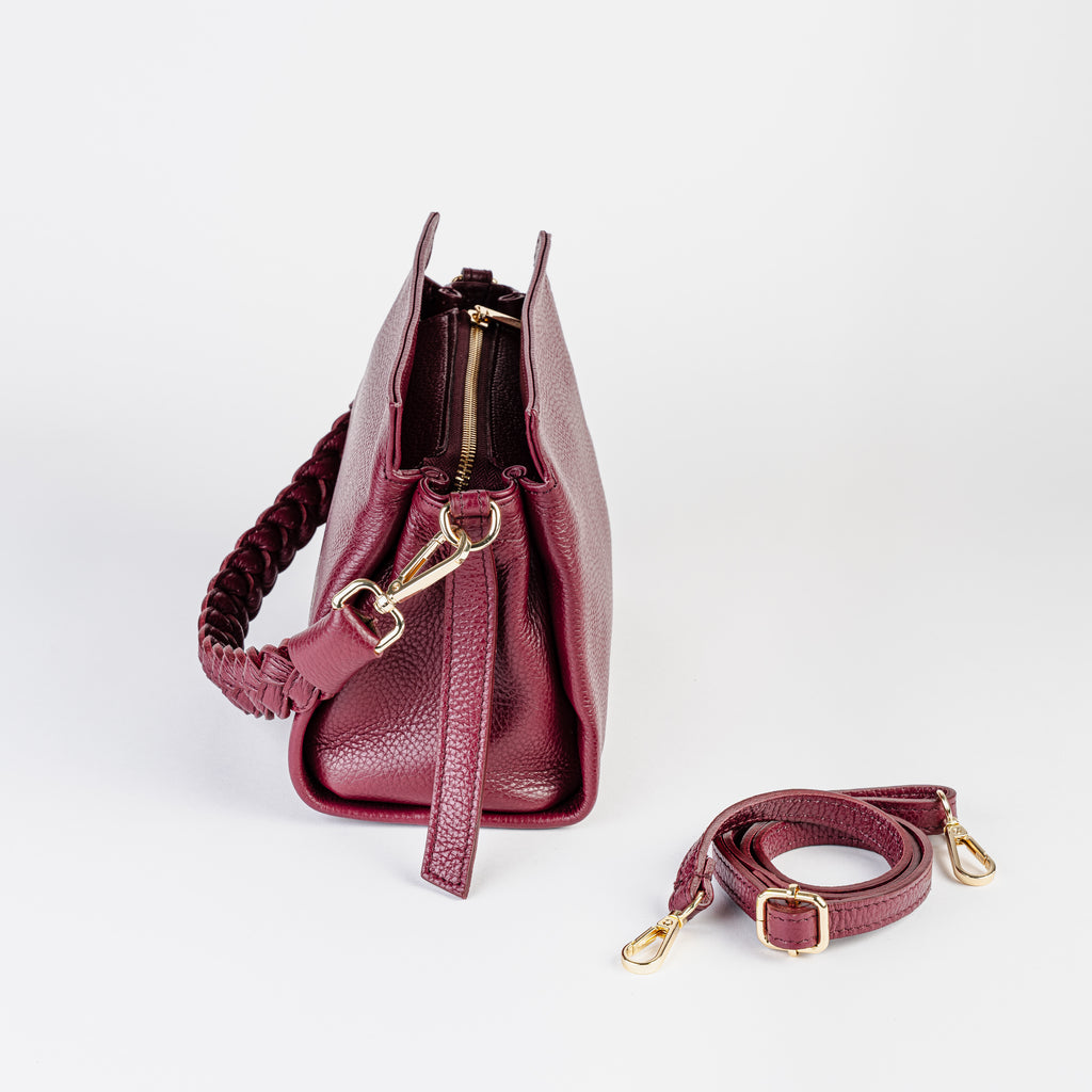 Intreccio Grande Braided-Handle Shoulder Burgundy Bag