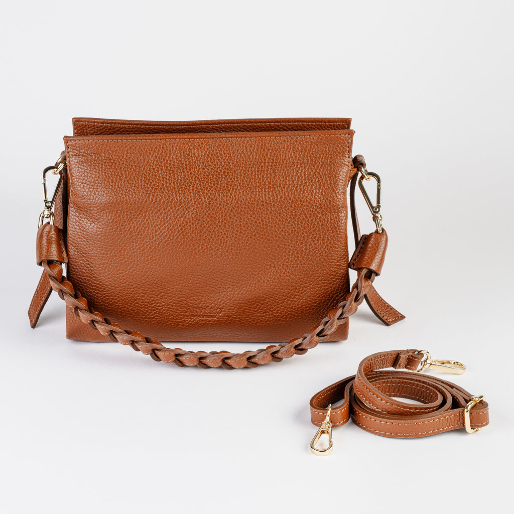 Intreccio Grande Braided-Handle Shoulder Cognac Bag
