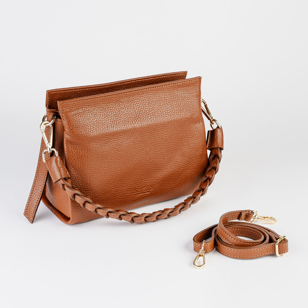 Intreccio Grande Braided-Handle Shoulder Cognac Bag