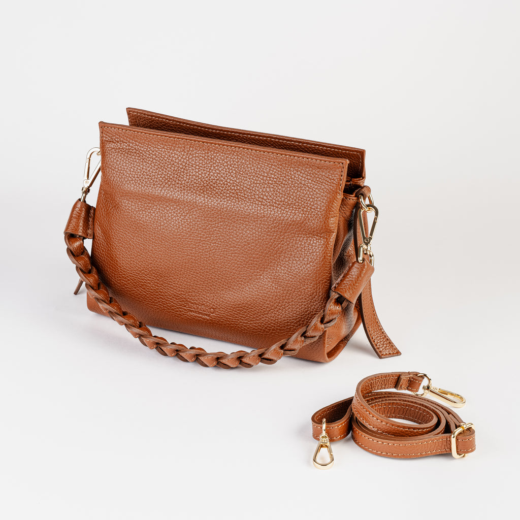 Intreccio Grande Braided-Handle Shoulder Cognac Bag