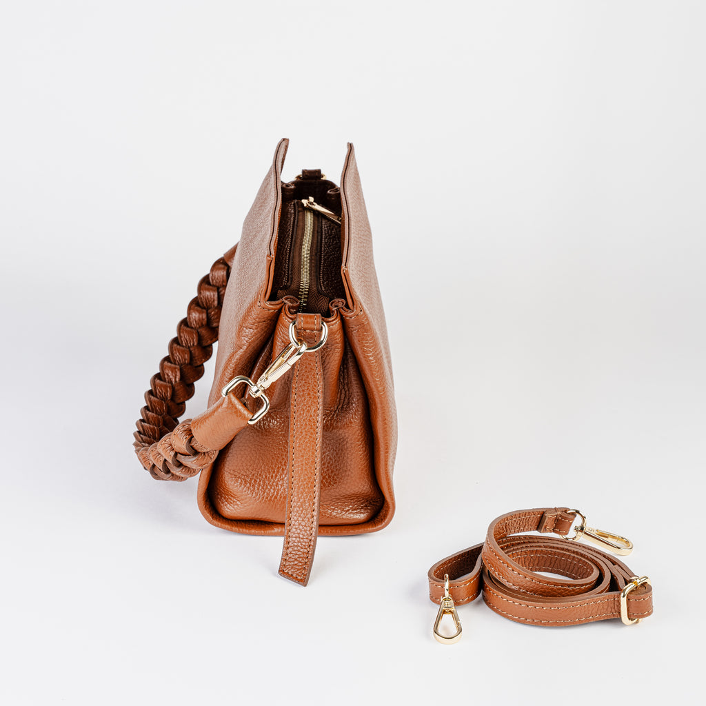 Intreccio Grande Braided-Handle Shoulder Cognac Bag