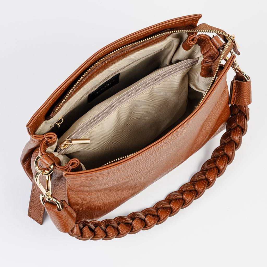 Intreccio Grande Braided-Handle Shoulder Cognac Bag