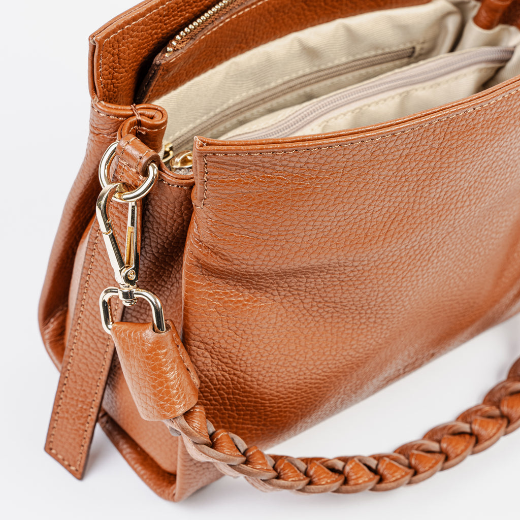 Intreccio Grande Braided-Handle Shoulder Cognac Bag