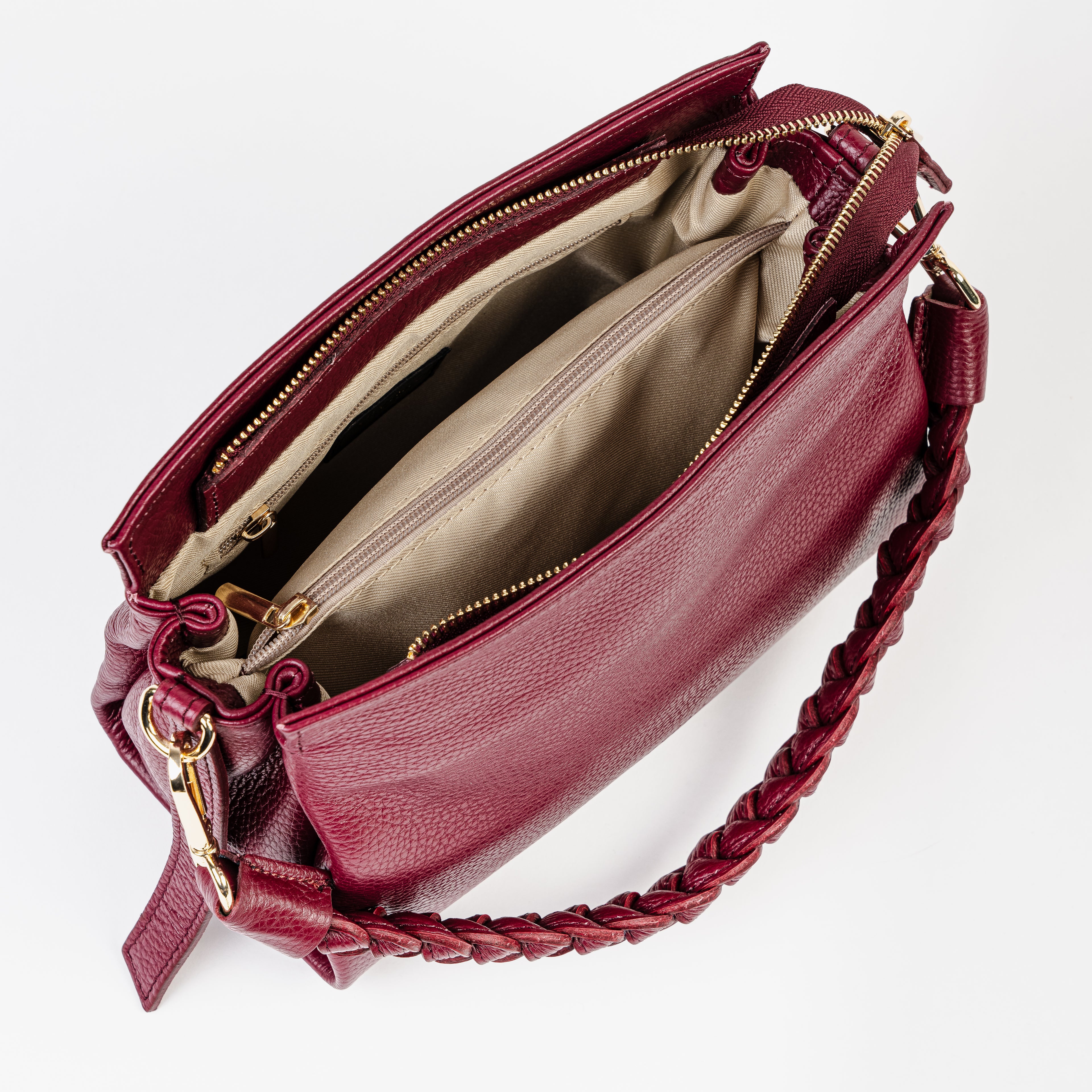 Intreccio Grande Braided-Handle Shoulder Burgundy Bag
