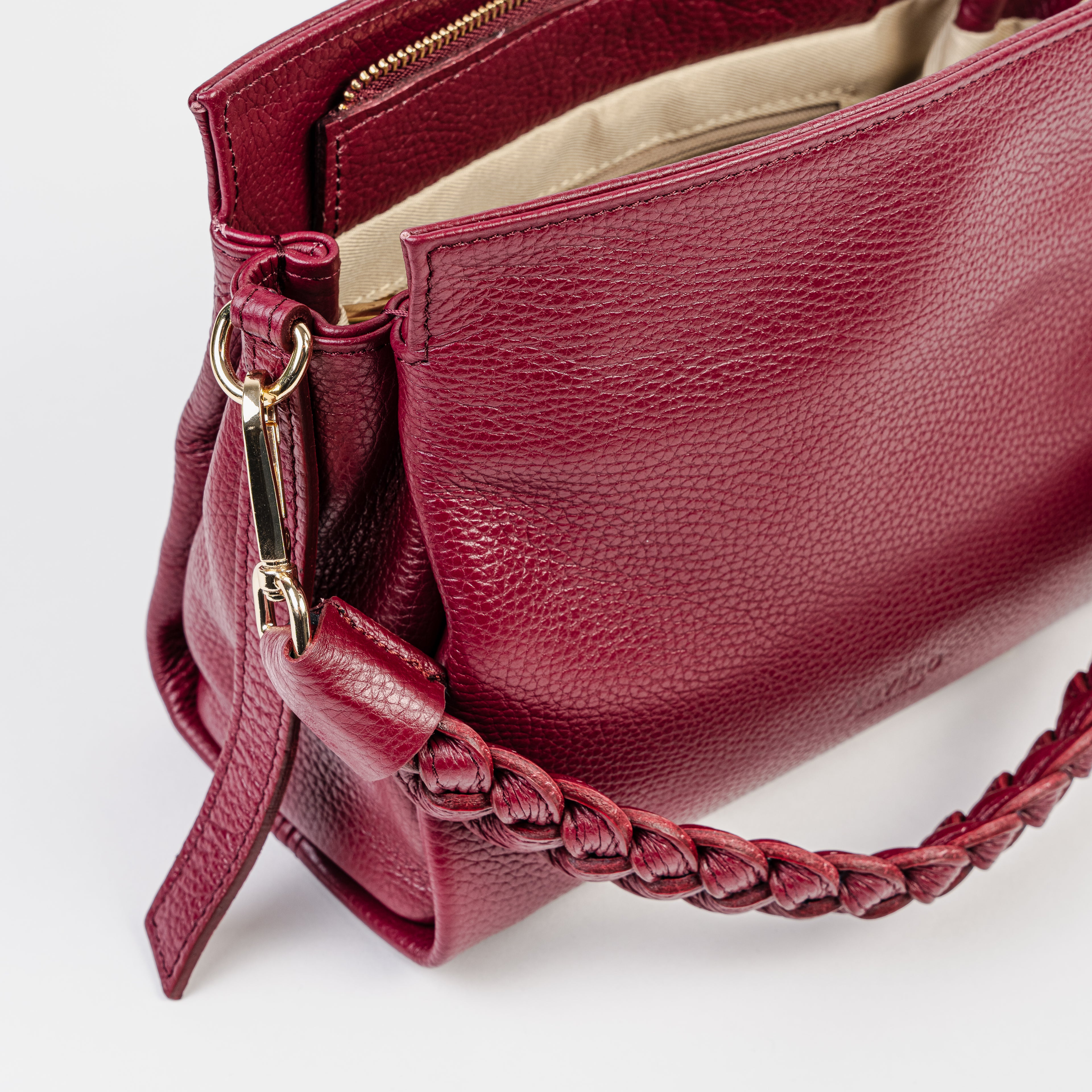 Intreccio Grande Braided-Handle Shoulder Burgundy Bag