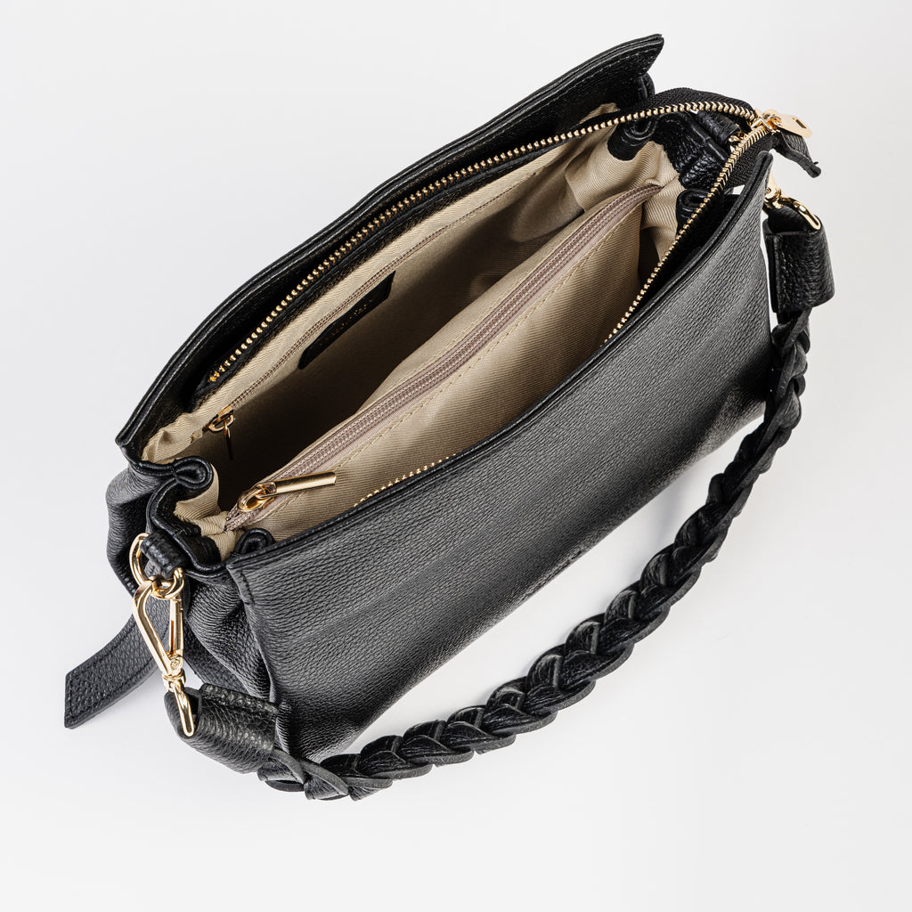 Intreccio Grande Braided-Handle Shoulder Black Bag