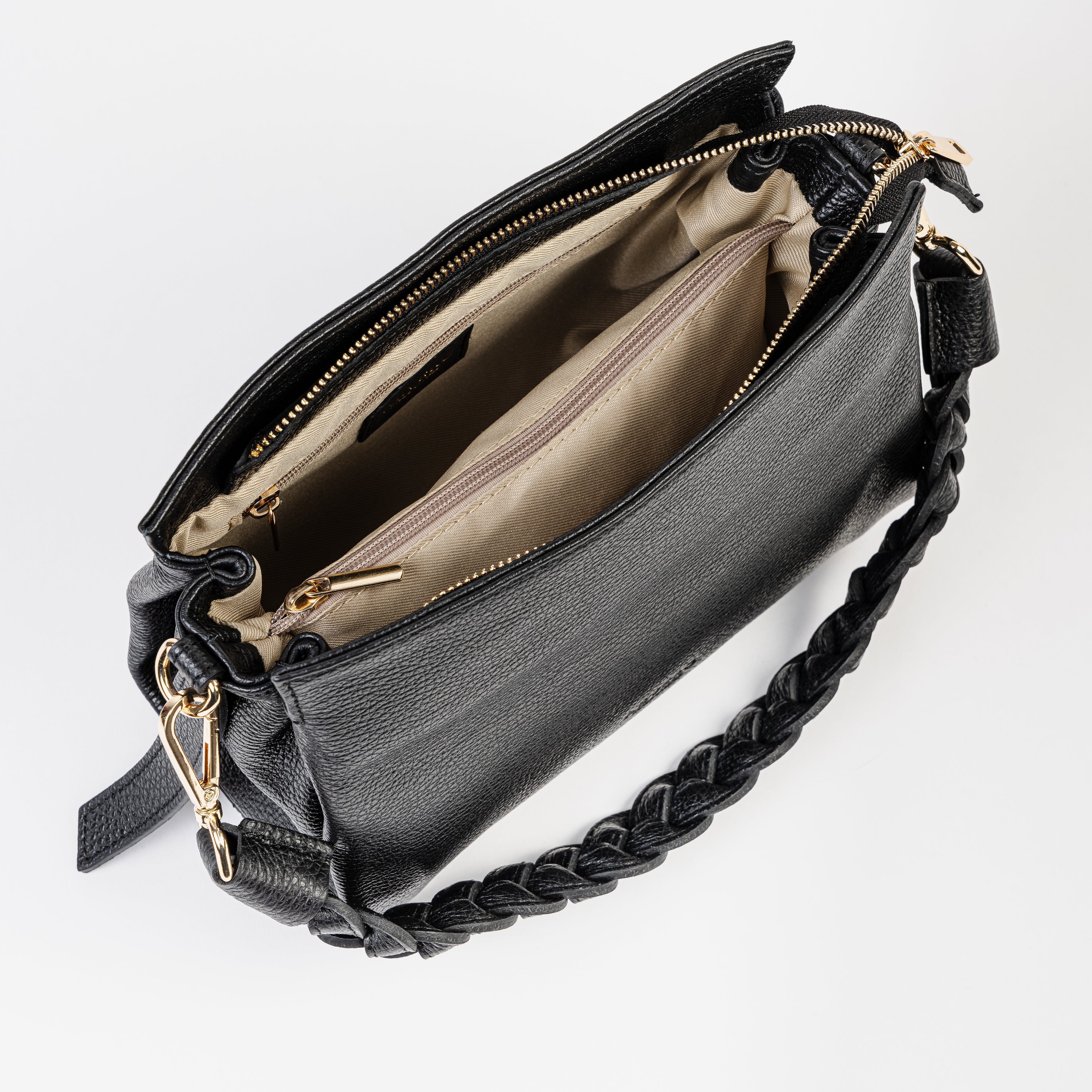 Intreccio Grande Braided-Handle Shoulder Black Bag