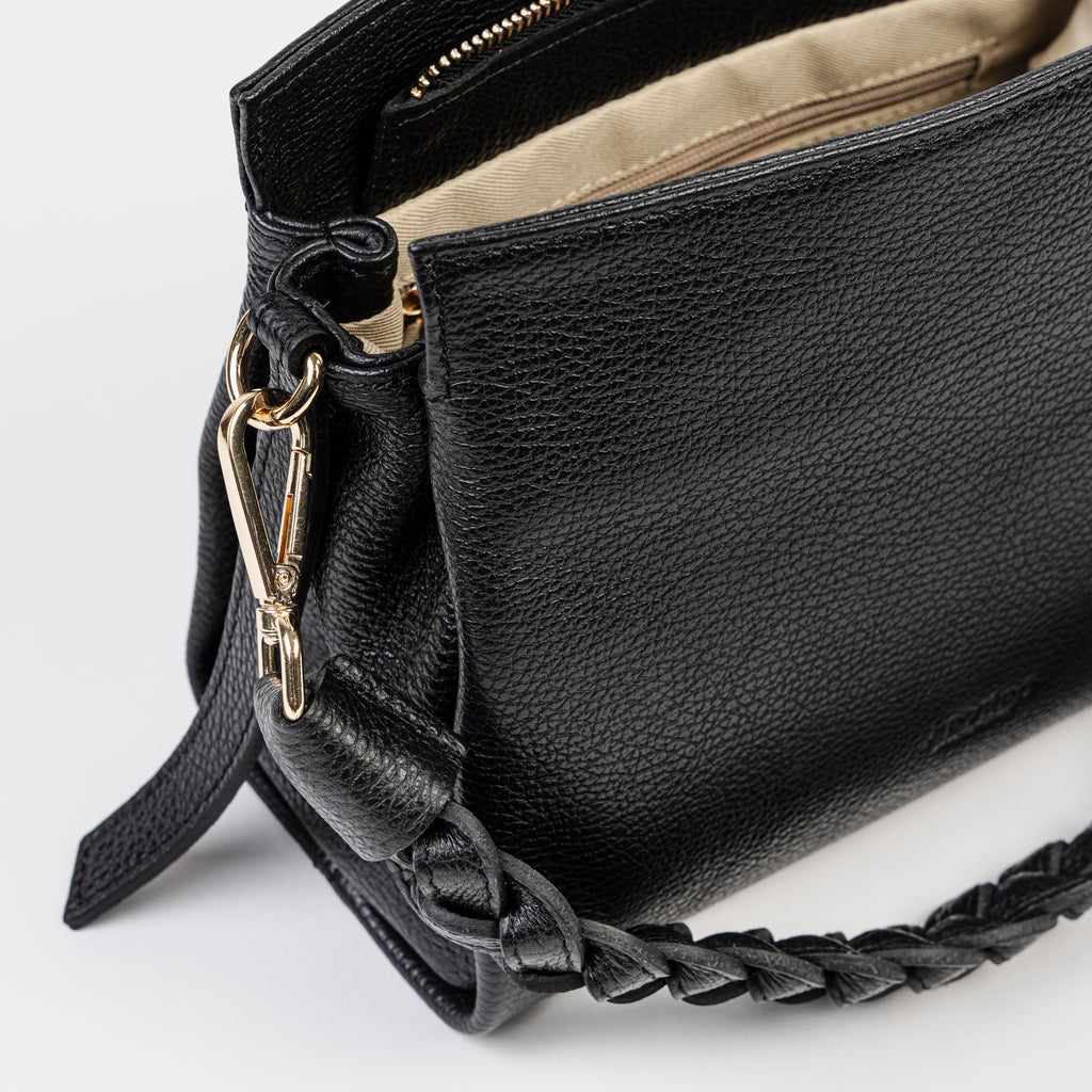 Intreccio Grande Braided-Handle Shoulder Black Bag