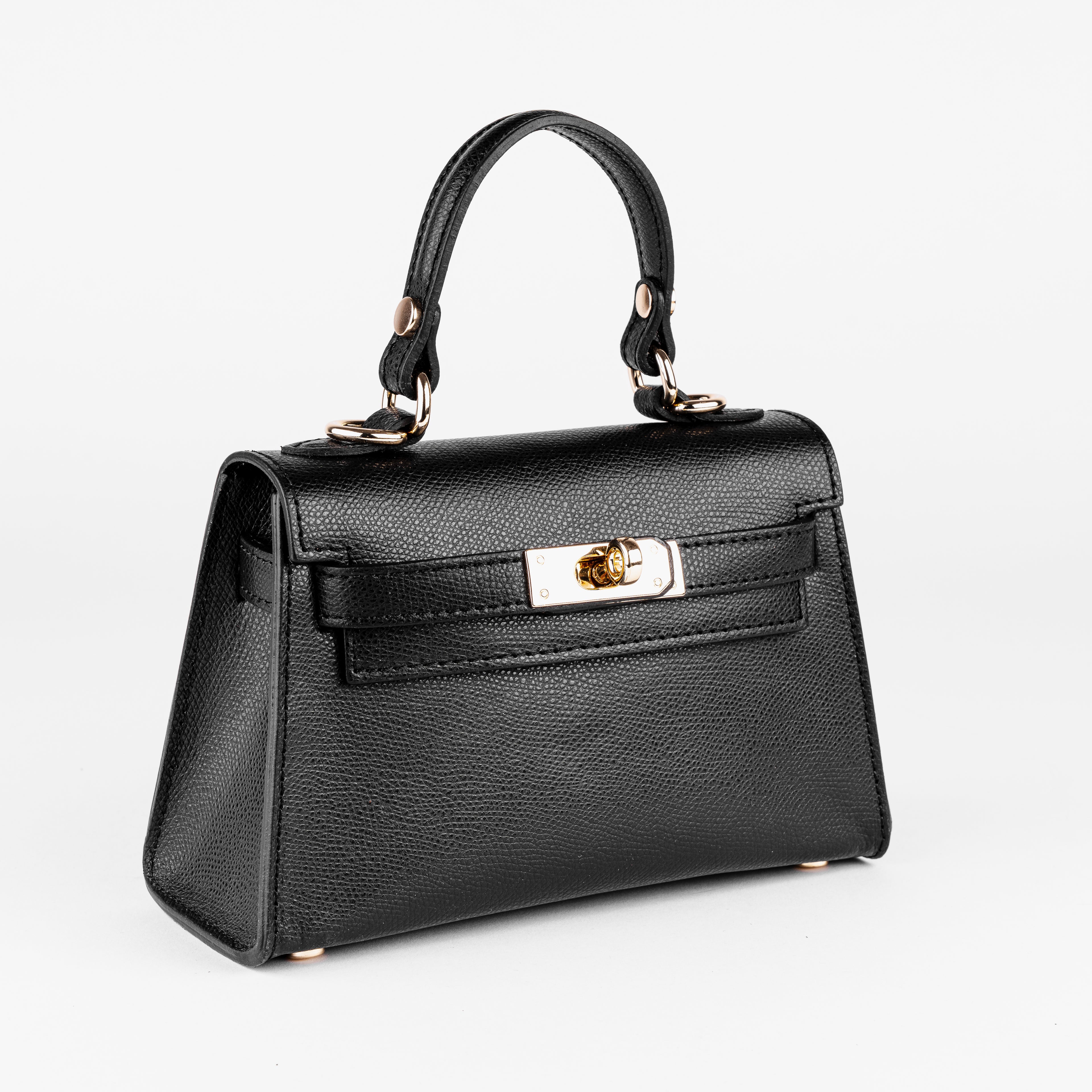 Vicenza Mini Structured Black Bag – Premium Epsom Leather