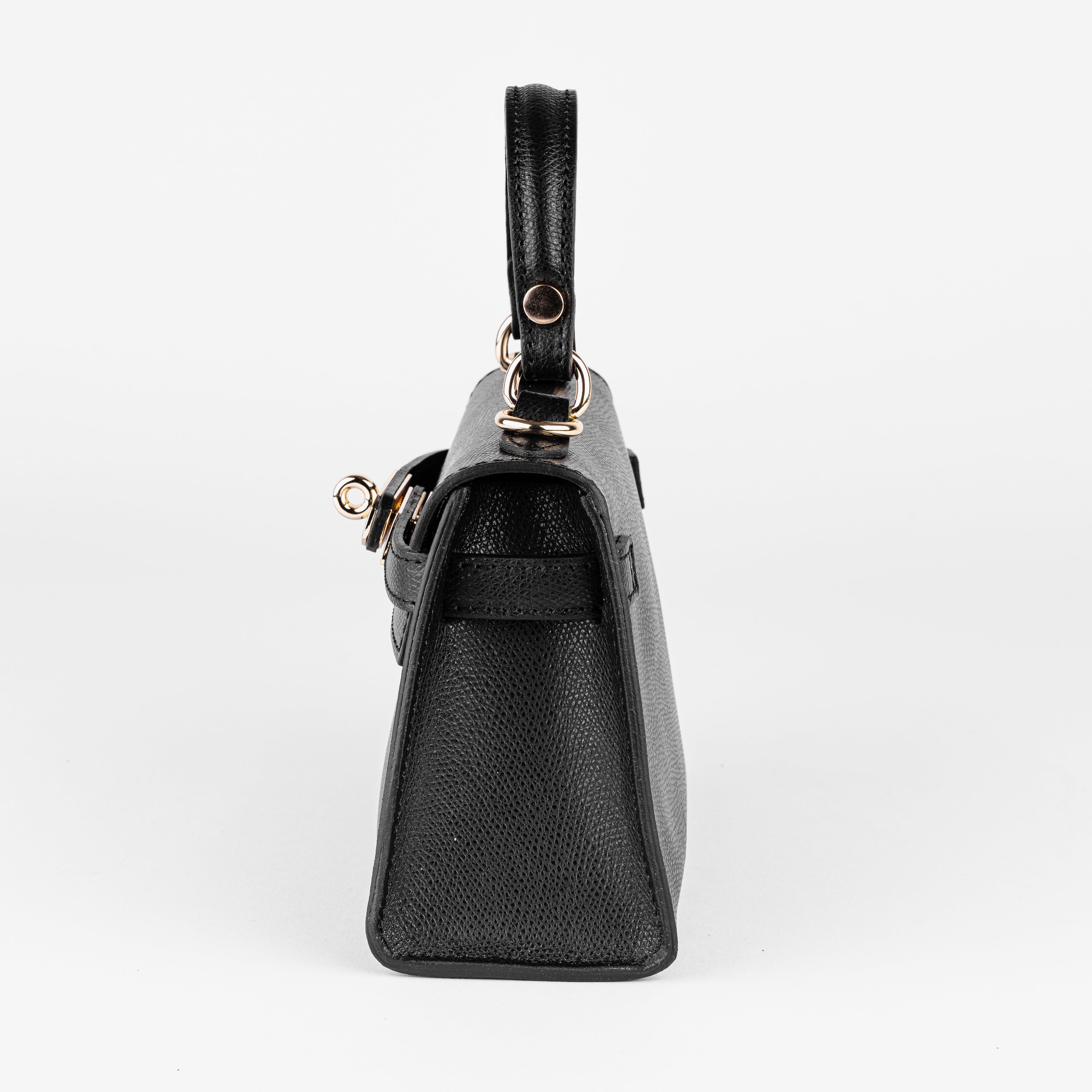 Vicenza Mini Structured Black Bag – Premium Epsom Leather