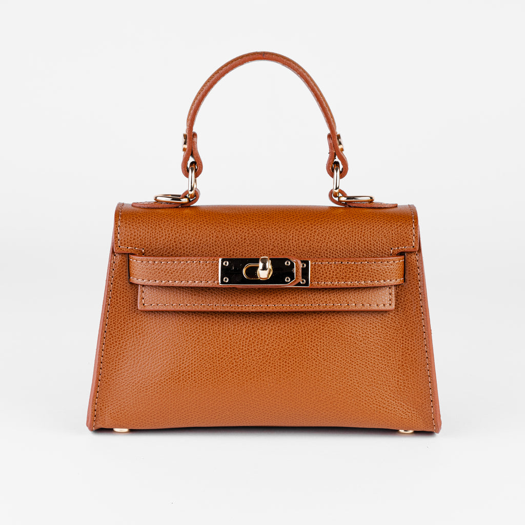 Vicenza Mini Structured Cognac Bag – Premium Epsom Leather