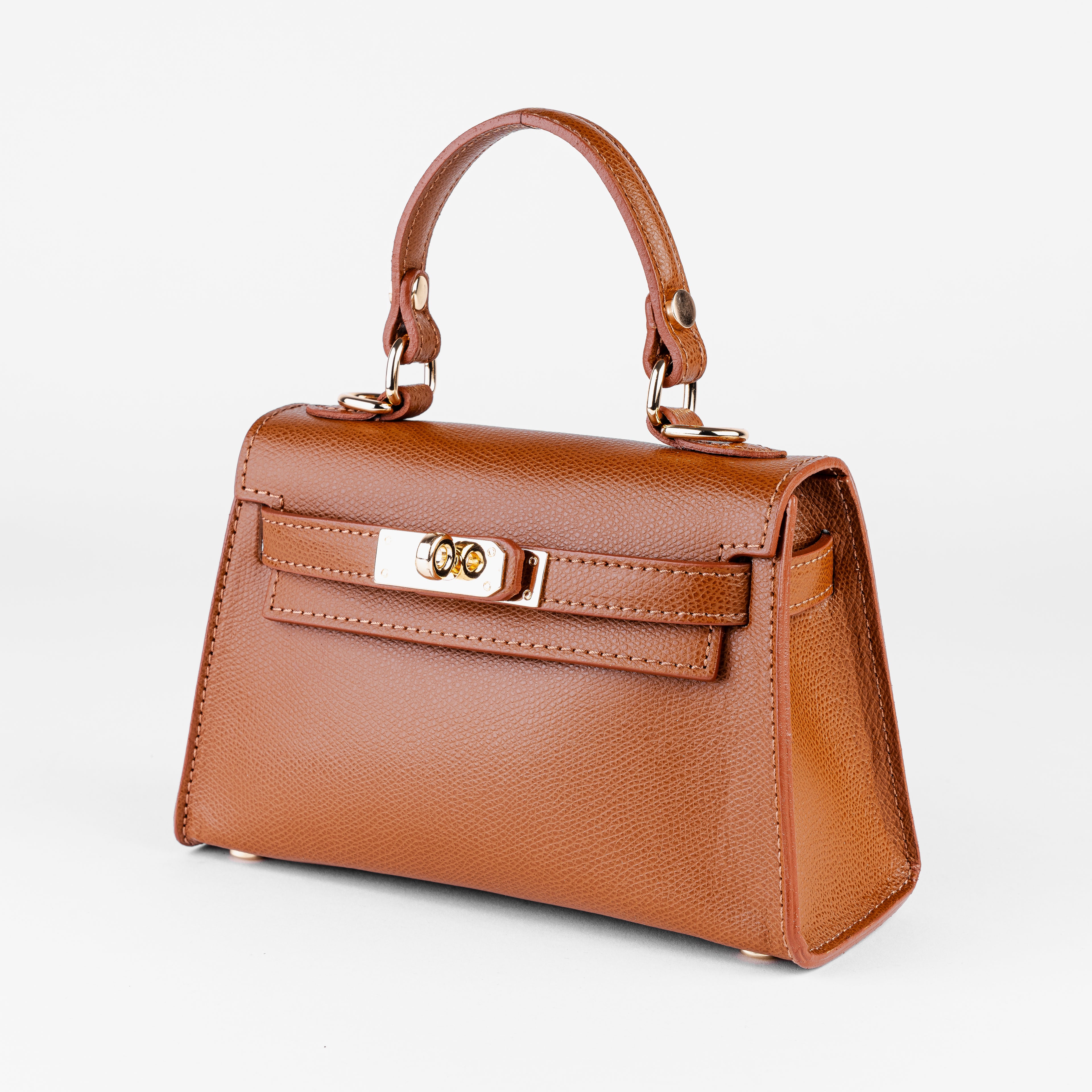 Vicenza Mini Structured Cognac Bag – Premium Epsom Leather