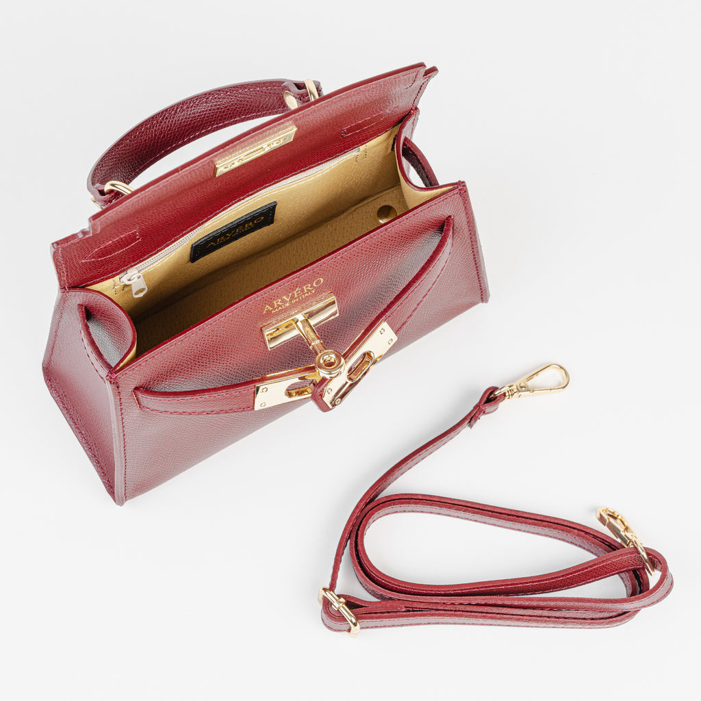 Vicenza Mini Structured Burgundy Bag – Premium Epsom Leather
