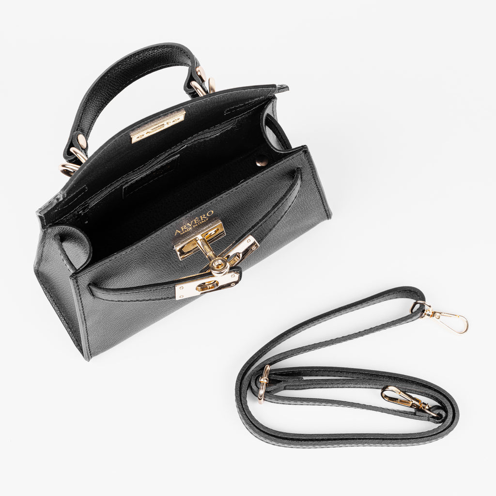 Vicenza Mini Structured Black Bag – Premium Epsom Leather