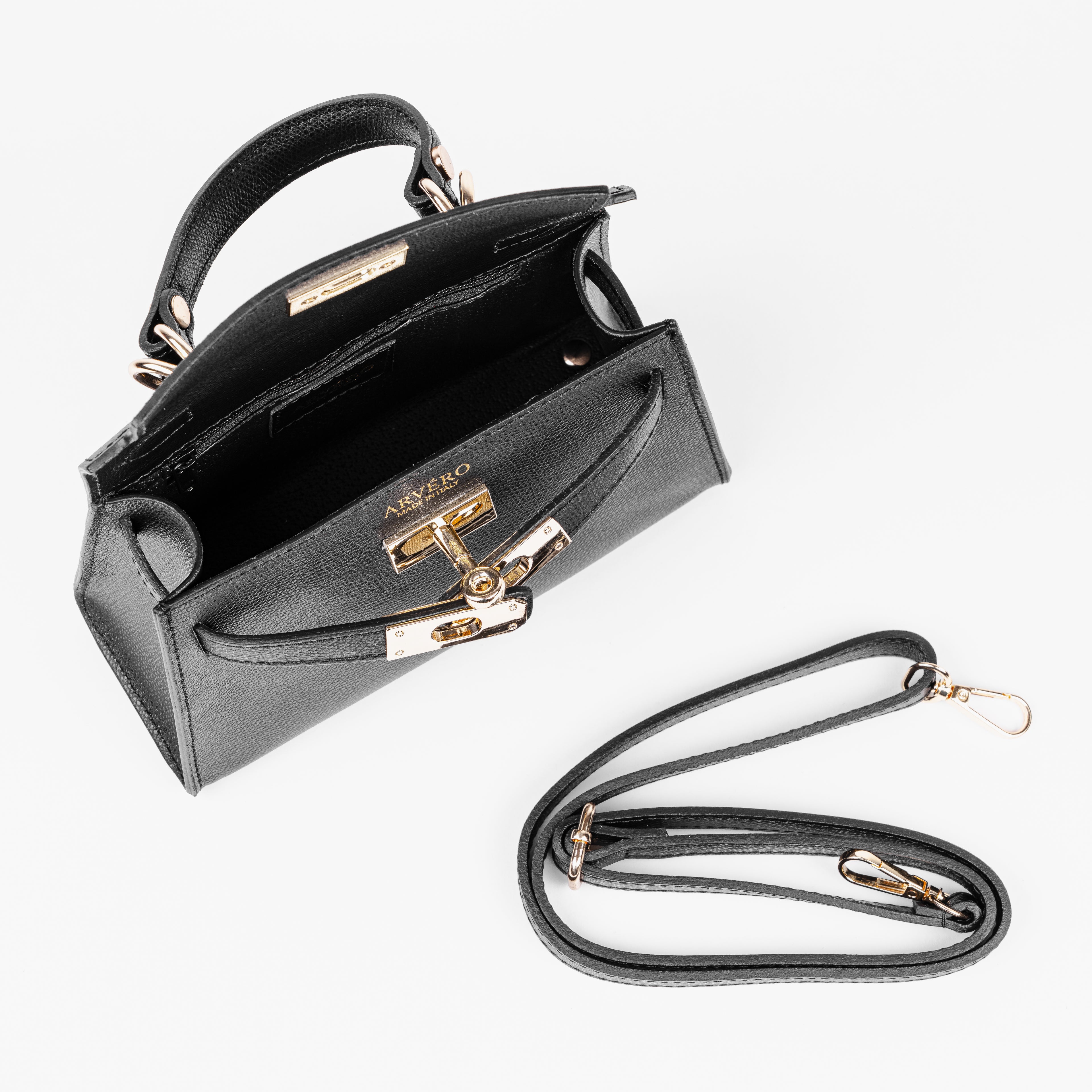 Vicenza Mini Structured Black Bag – Premium Epsom Leather