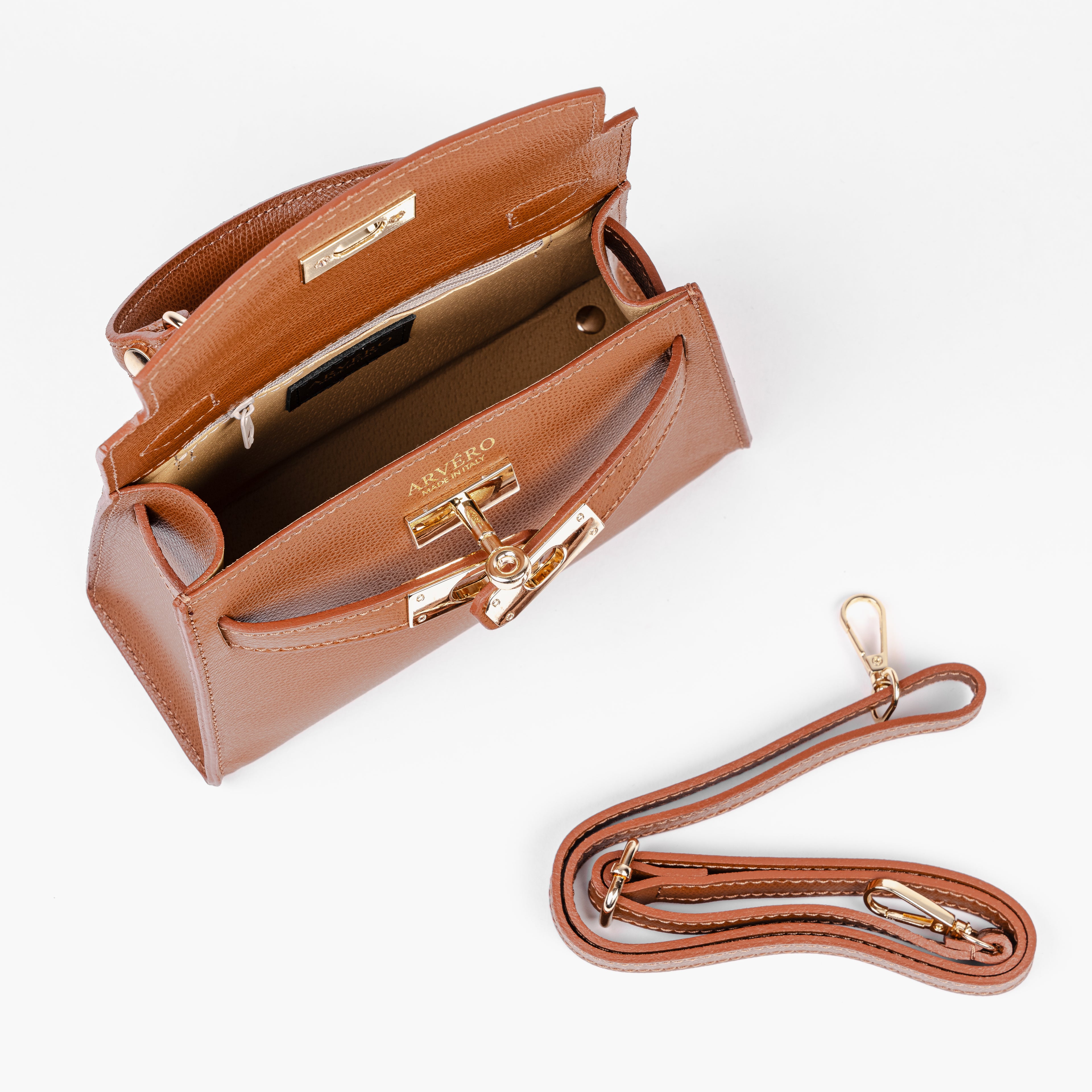 Vicenza Mini Structured Cognac Bag – Premium Epsom Leather
